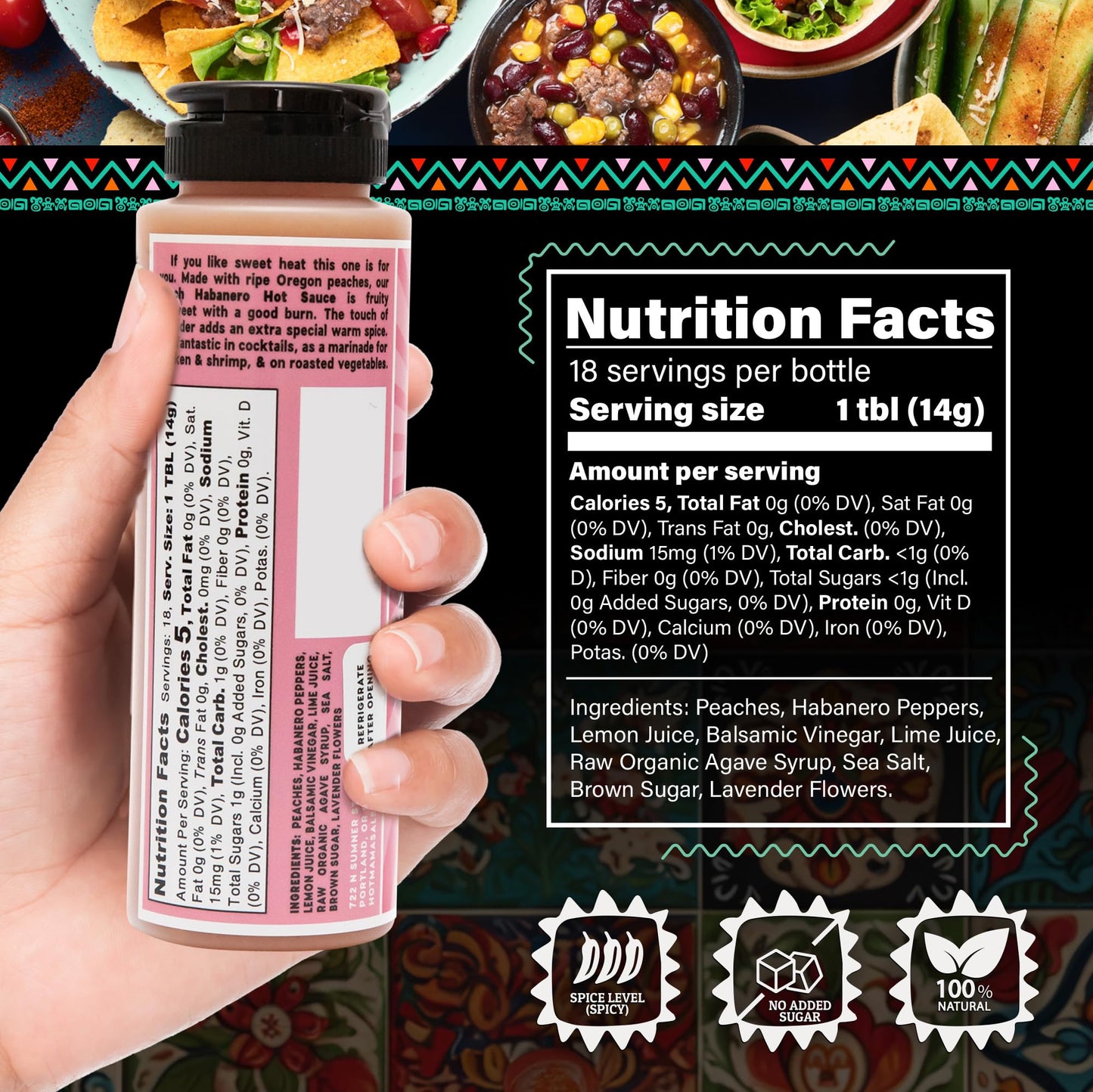 Hot Mama Salsa La Chava Lavanda - A Chili Hot Sauce with Natural Ingredient Rich in Antioxidants, Low Calorie, No Preservatives, Additives, or GMOs