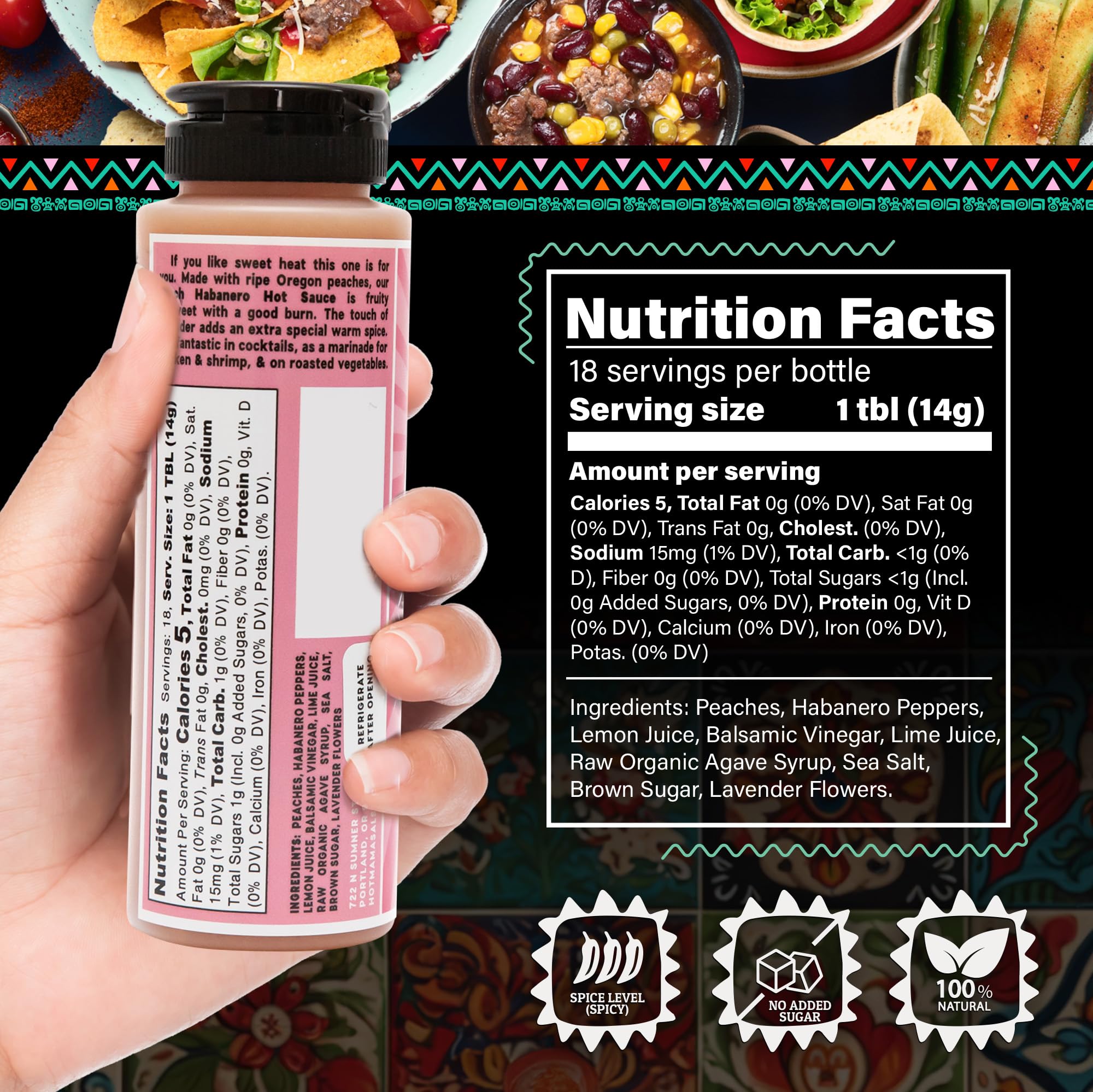 Hot Mama Salsa La Chava Lavanda - A Chili Hot Sauce with Natural Ingredient Rich in Antioxidants, Low Calorie, No Preservatives, Additives, or GMOs