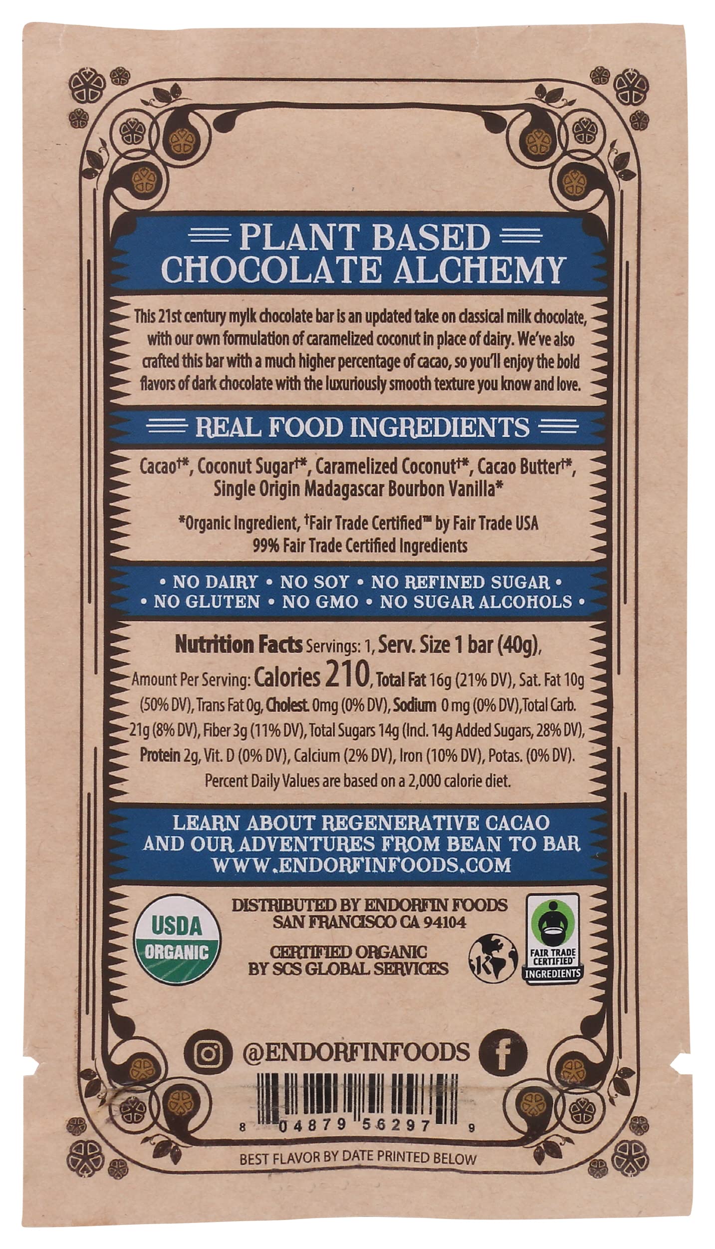Endorfin Foods, Chocolate Bar Coconut Dream 54% Cacao, 1.4 Ounce