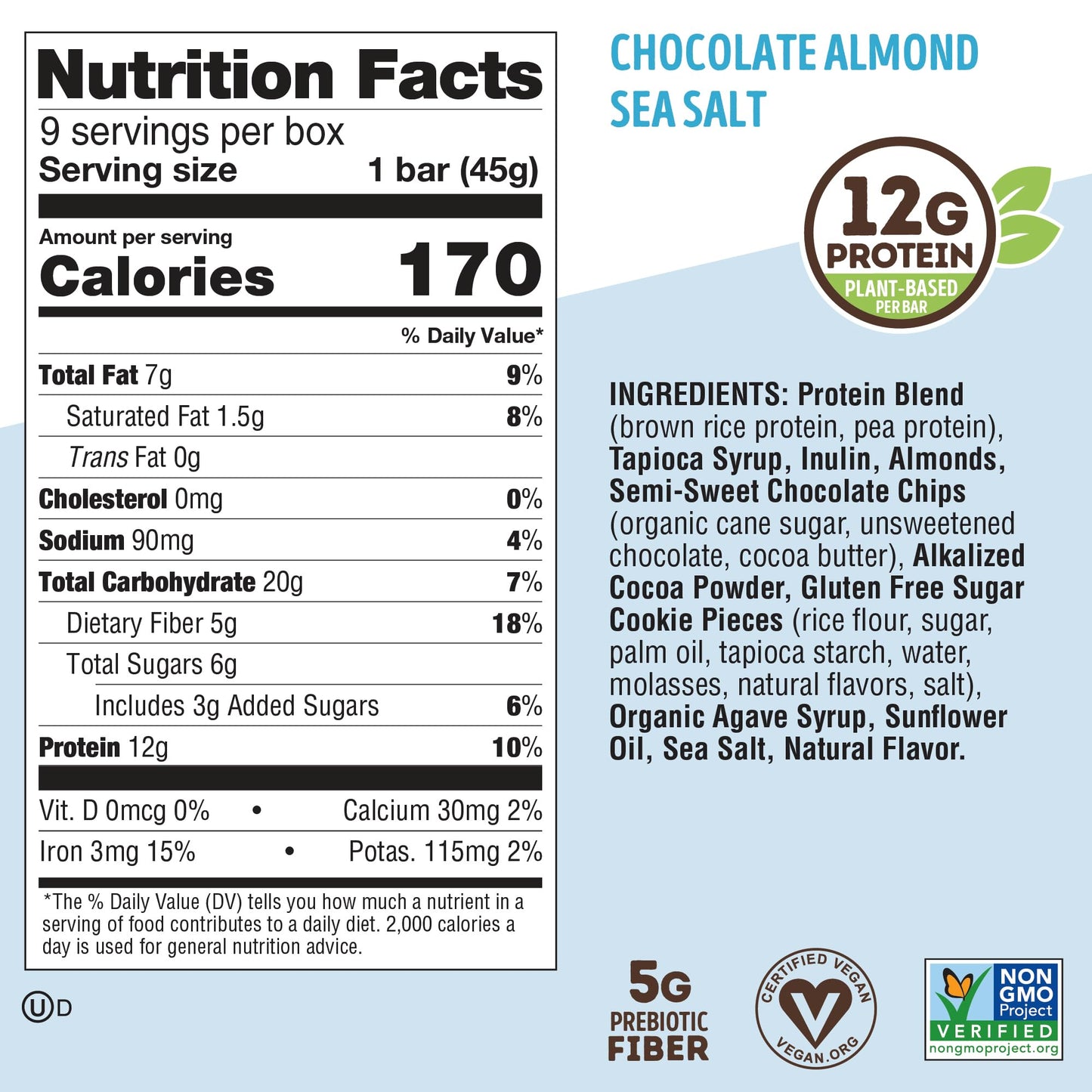 Lenny & Larry's Cookie-fied Protein Bar - Chocolate Almond Sea Salt Vegan Protein Bars 9x45g - Healthy Snacks with 12g Plant Protein & 5g Fiber