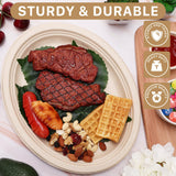 IJRPLM 50 Pack Oval Paper Plates, 12 Inch Disposable Paper Plates Heavy Duty,Compostable Oval Plate, Natural Bagasse Sugarcane Plate for BBQ Party