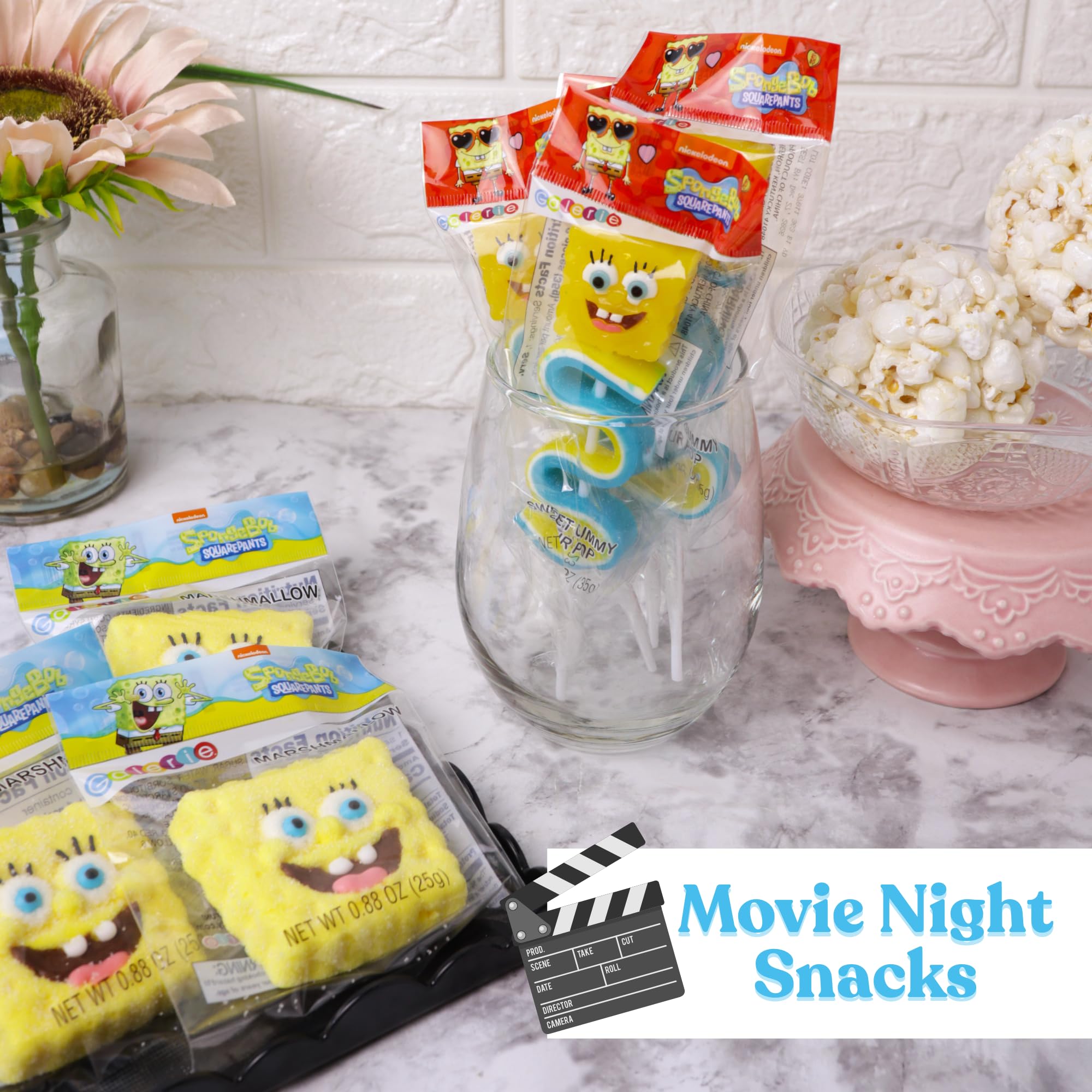 SpongeBob Gummy Skewers, Character and Sour Belt Gummies, Individually Wrapped Candy Gifts, 4 Count Box