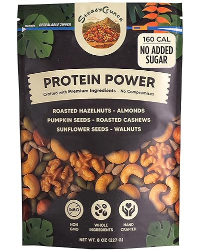 SteadyCrunch Protein Power Mixed Nuts - High Protein Snacks & Keto Nut Mix - Non-GMO, Vegan & Gluten Free Healthy Snacks - Almonds, Cashews & Walnuts