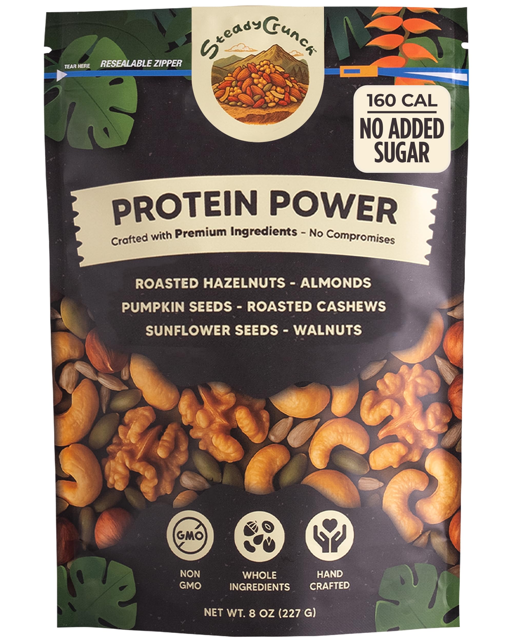 SteadyCrunch Protein Power Mixed Nuts - High Protein Snacks & Keto Nut Mix - Non-GMO, Vegan & Gluten Free Healthy Snacks - Almonds, Cashews & Walnuts