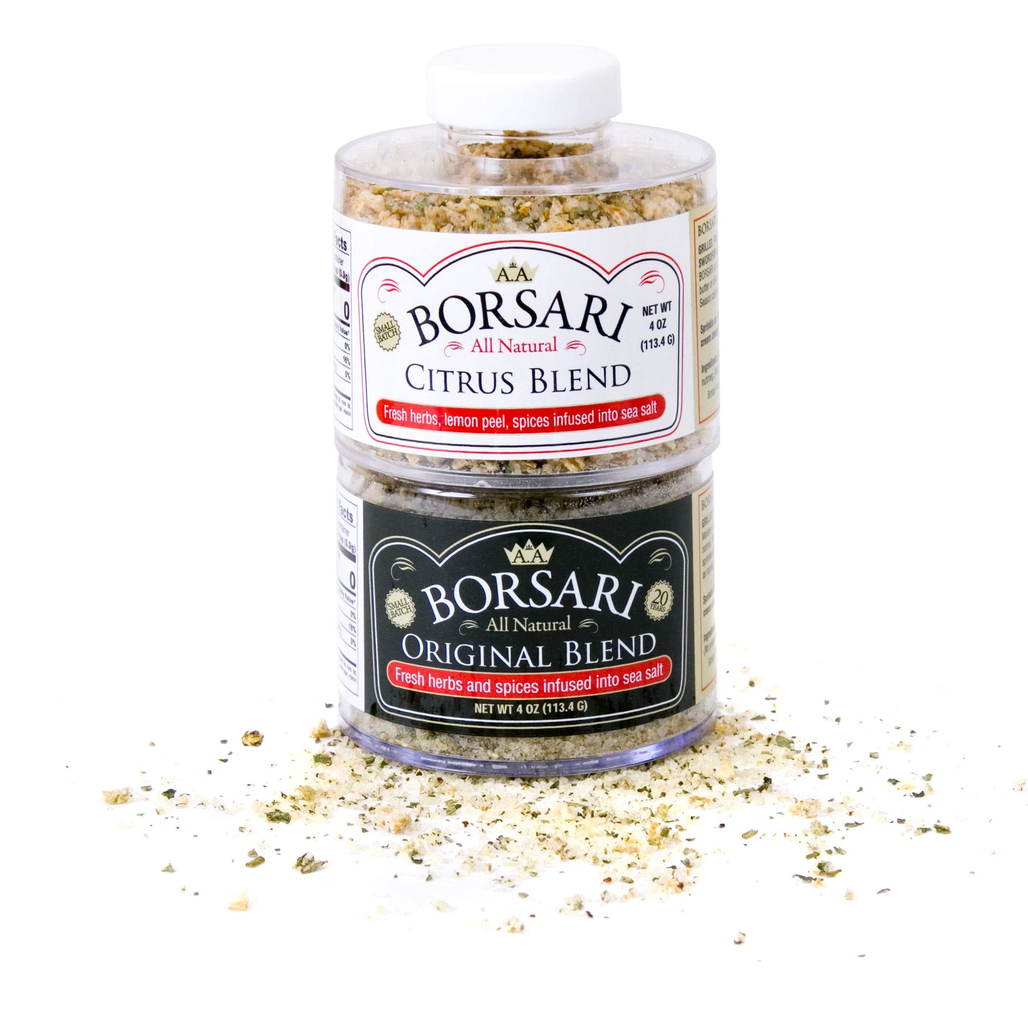 Borsari Seasoned Salt 2-Shaker Gift Set - Citrus & Original Blends - Gourmet Seasonings For Steak, Fish, Poultry, & More - (4oz Shaker Bottles)