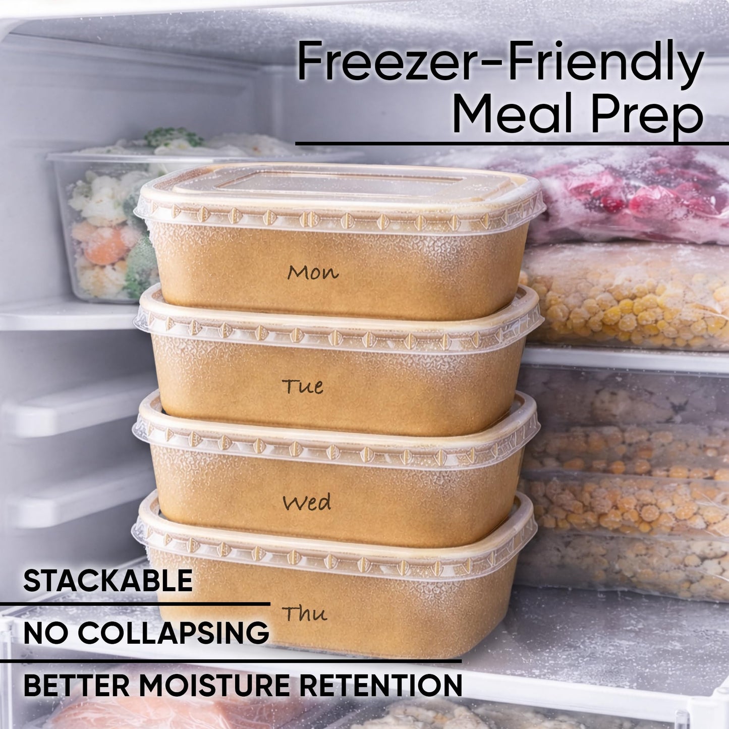 Leafiew 50 Pack 35Oz Disposable Meal Prep Containers With Lids - Microwave and Freezer Safe Kraft Paper Bowls with Lids and Forks - Disposable Food