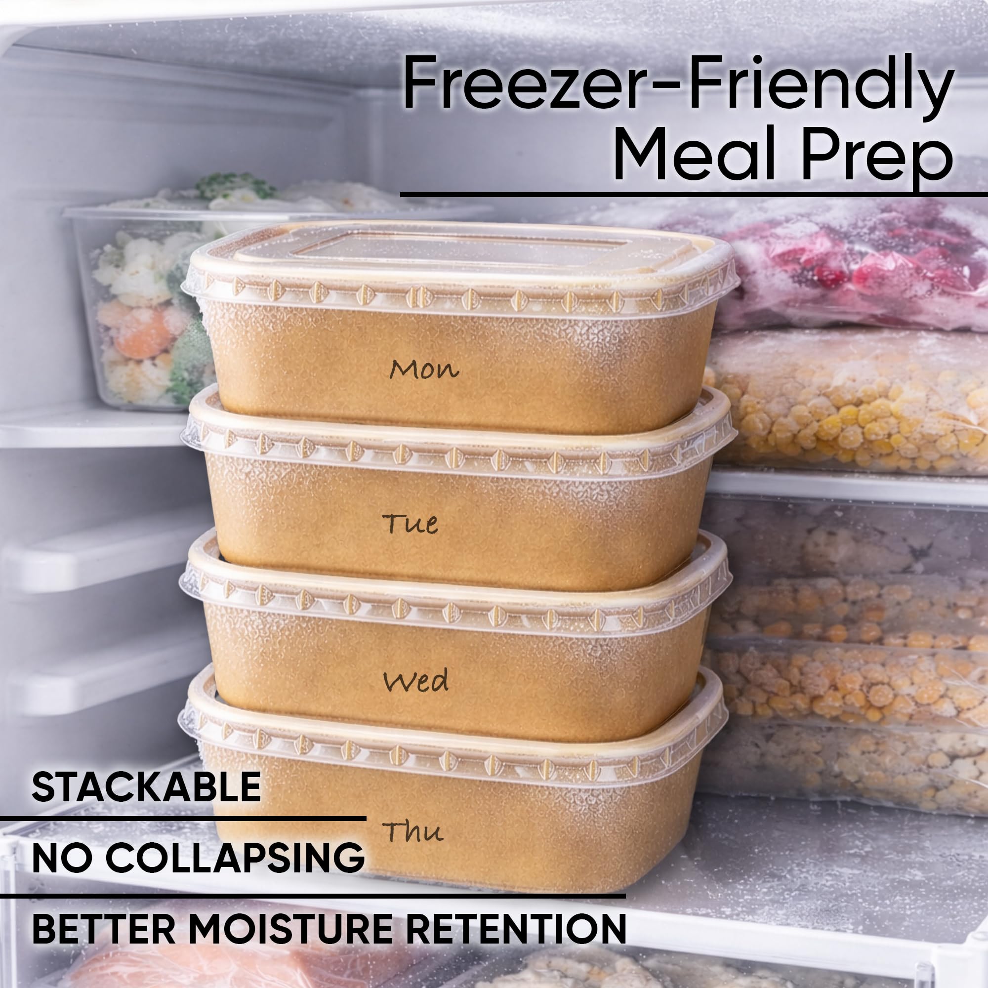 Leafiew 50 Pack 35Oz Disposable Meal Prep Containers With Lids - Microwave and Freezer Safe Kraft Paper Bowls with Lids and Forks - Disposable Food