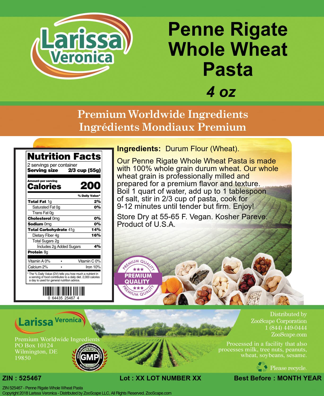 Penne Rigate Whole Wheat Pasta (4 oz, ZIN: 525467) - 2 Pack