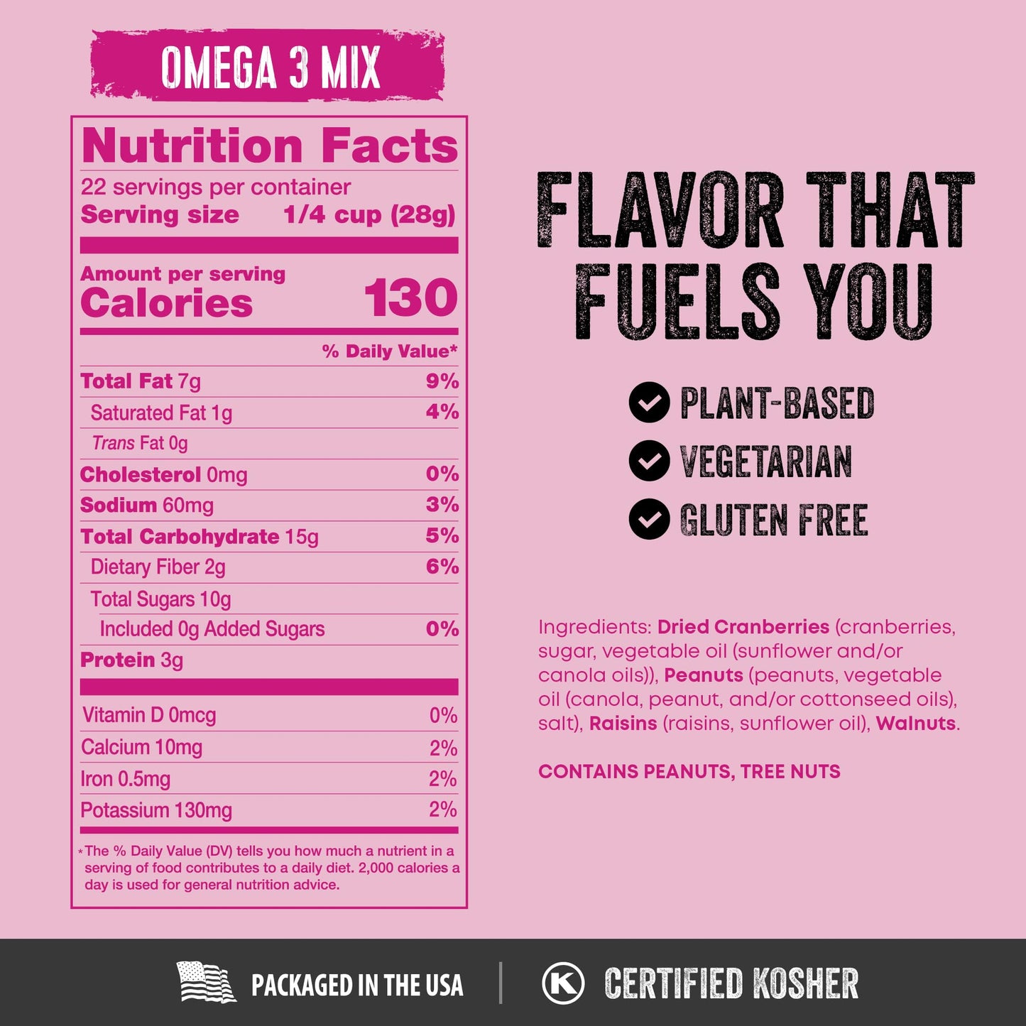 Natural Cravings 22oz Trail Mix Bulk Family Size Bag - Omega 3 Dried Fruit Mix & Assorted Nuts Mix with Dry Cranberries, Peanuts, Raisins & Walnuts