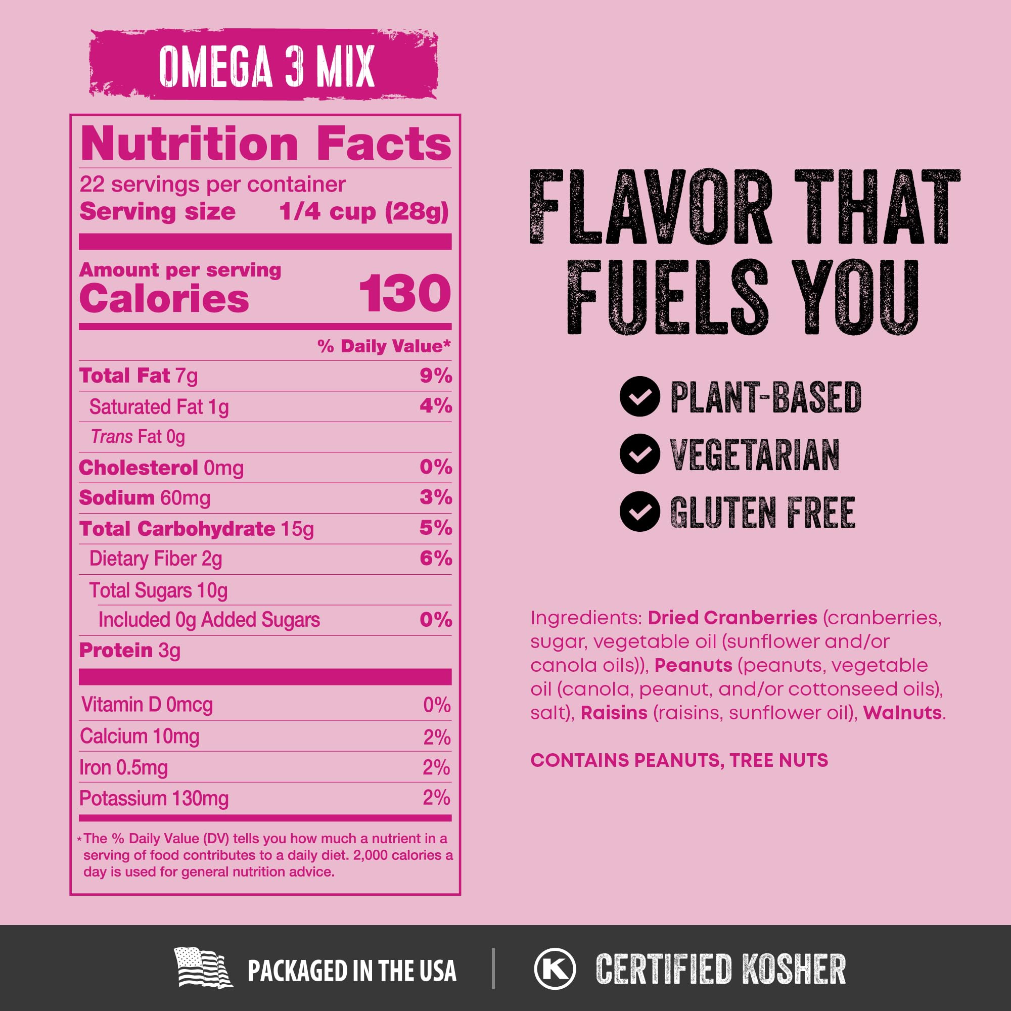 Natural Cravings 22oz Trail Mix Bulk Family Size Bag - Omega 3 Dried Fruit Mix & Assorted Nuts Mix with Dry Cranberries, Peanuts, Raisins & Walnuts