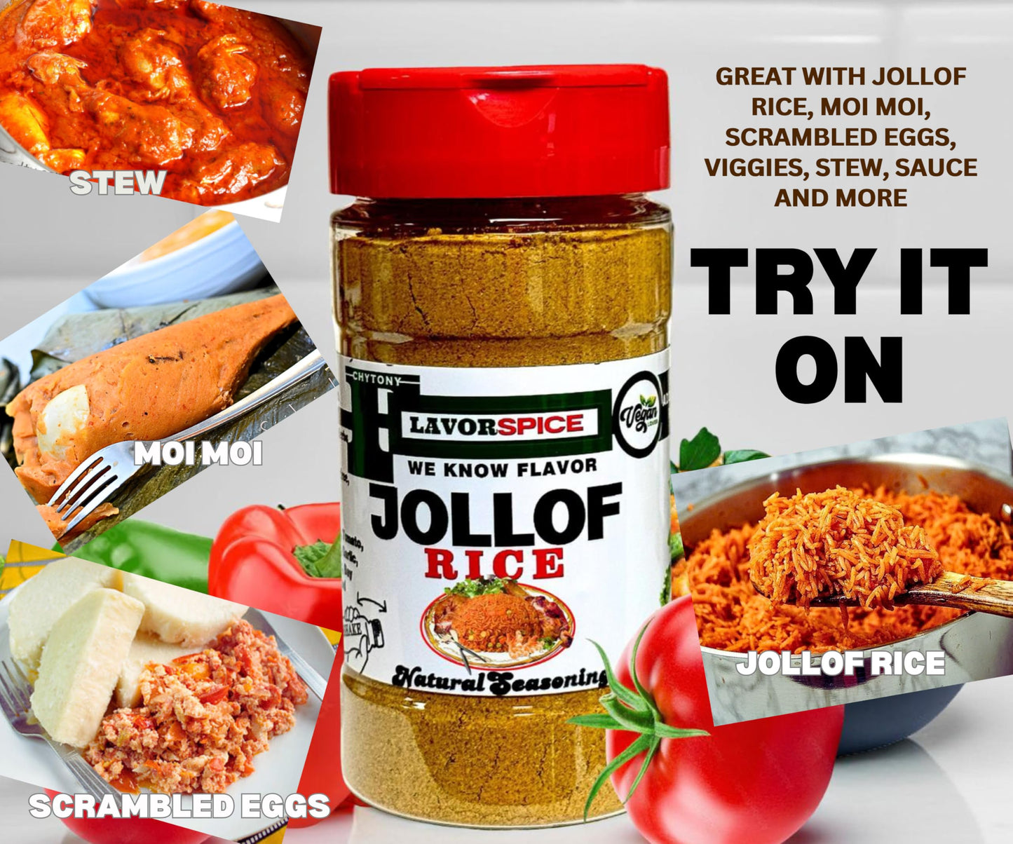 Jollof Rice Seasoning 3.8oz | Crafted with 100% Herbs and Spices With No Additives, No Salt, No Sugar, No MSG, Gluten Free | Great For Keto, Great