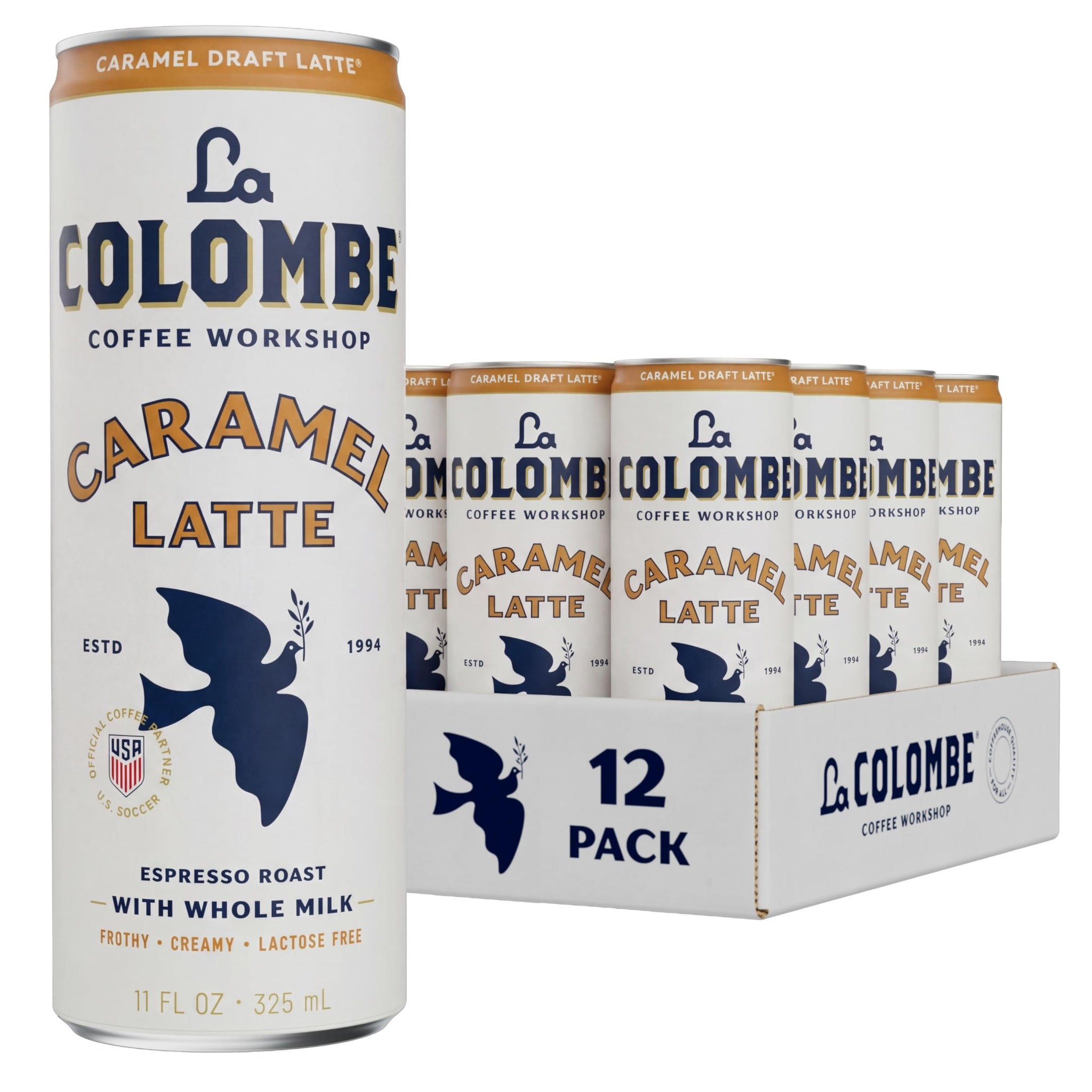 La Colombe Coffee, Caramel Draft Latte, 11 fl oz Cans (Pack of 12), Coffeehouse Quality Cold Brew, Specialty Grade Coffee Beans, Ready-to-Drink