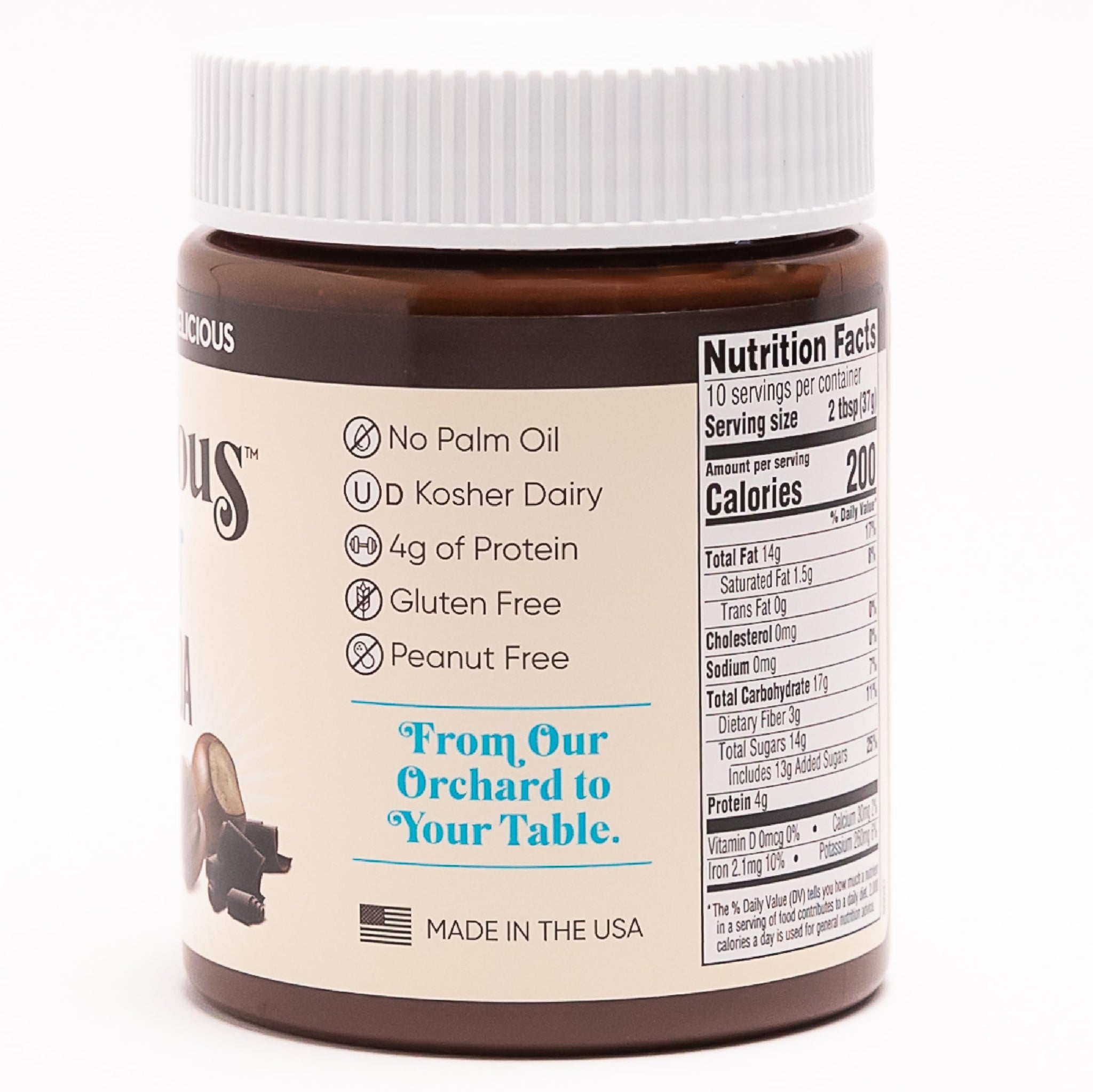 NUTLICIOUS Hazelnut Dark Cocoa Spread (13 oz), Spreadable Rich Dark Cocoa Roasted Hazelnuts, Made in the USA, No Palm Oil, 4g of Protein