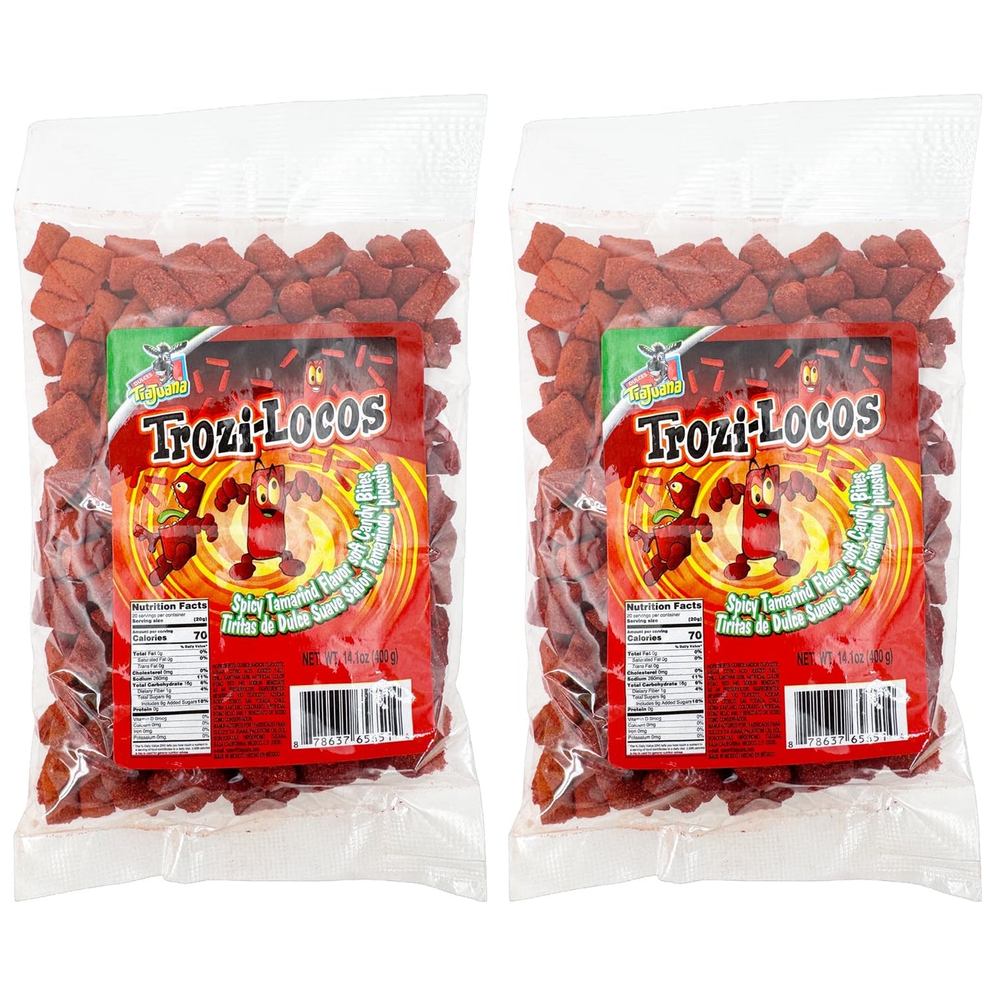 Trozi-Locos Spicy Tamarind Soft Candy Bites 14.1 oz (2 Pack) Sweet & Spicy Tamarind Candy Strips, Authentic Mexican Candy, Tiritas de Tamarindo