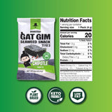 Jayone Roasted Gat Gim Seaweed Snack - Chipotle, Korean Nori Seaweed Snacks, Trayless 20 Pack, Keto Friendly, Plant Based, Low Fat, 20 x 0.14 oz