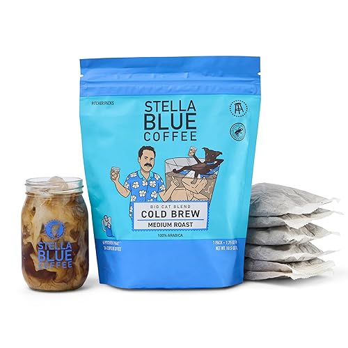 Stella Blue Cold Brew Coffee Bags, Big Cat Blend, Medium Roast Ground Coffee, Smooth, Bold and Refreshing 100% Arabica, 6 Brew Packets, Makes 24 Cups