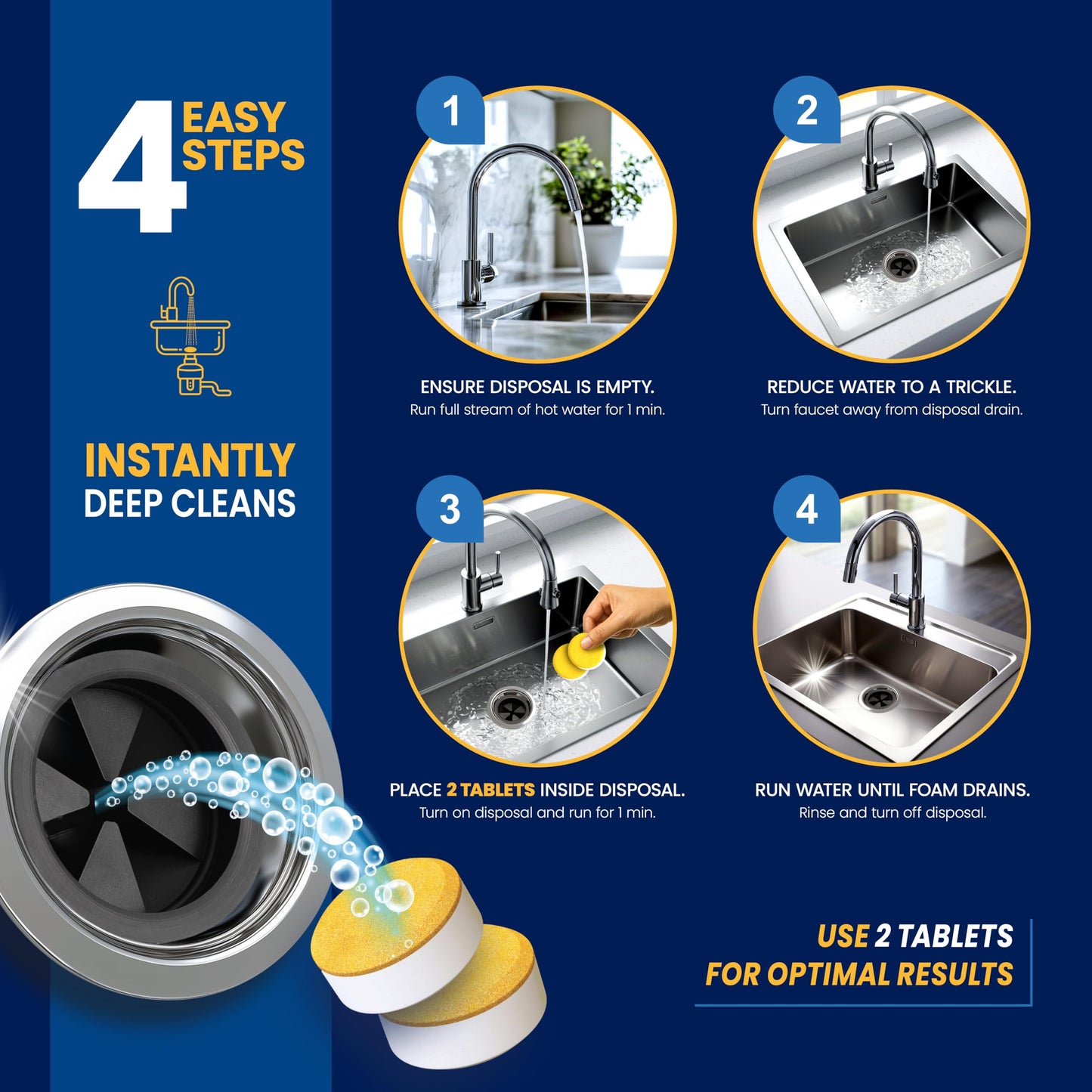 Garbage Disposal Cleaner and Deodorizer Tablets - 24 Pack, XL Citrus Foaming Tablet for Kitchen Sink Freshener, Drain Cleaner & Odor Eliminator - 1