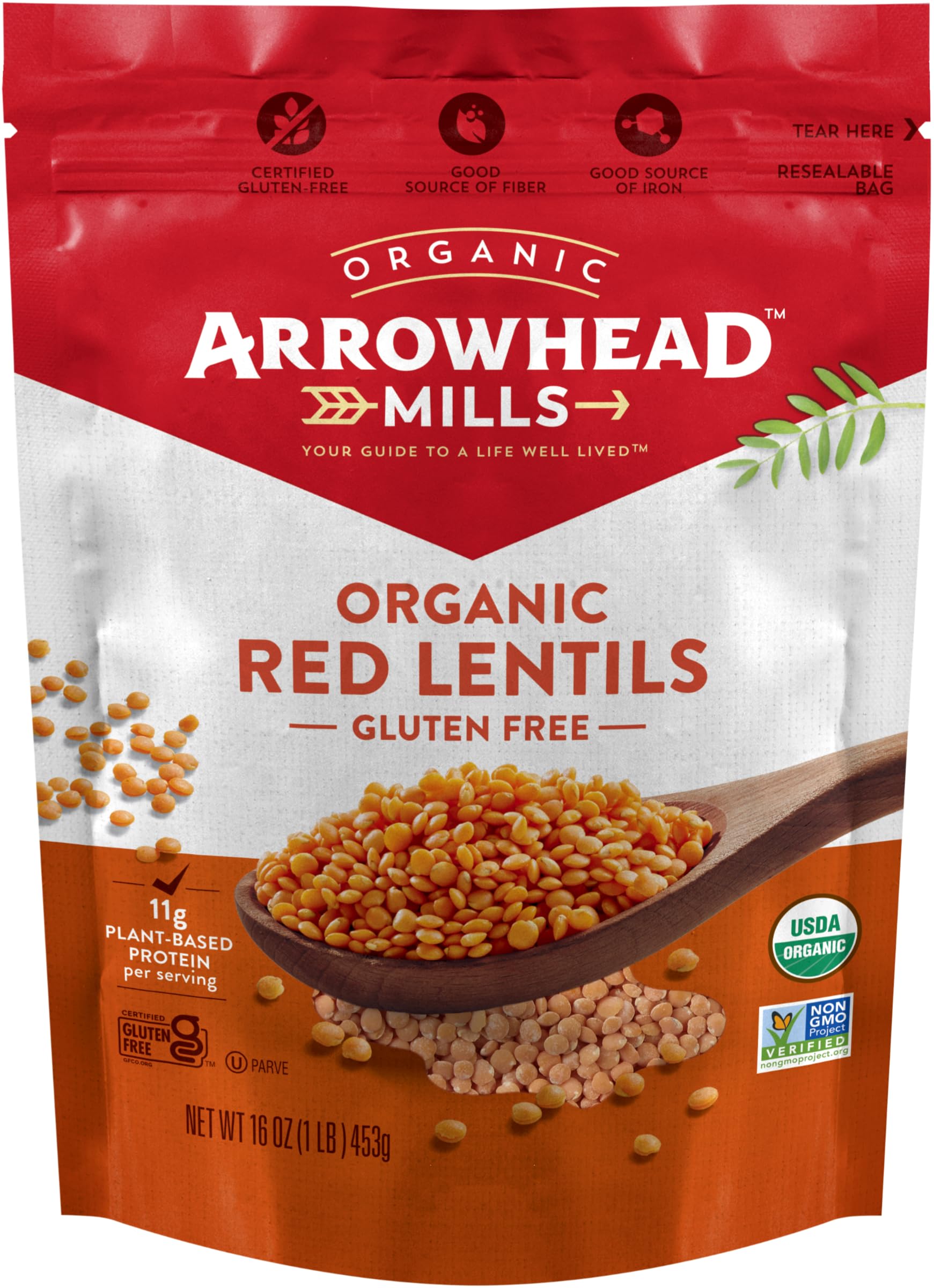 Arrowhead Mills Organic Red Lentils, 16 oz Bag (Pack of 6)