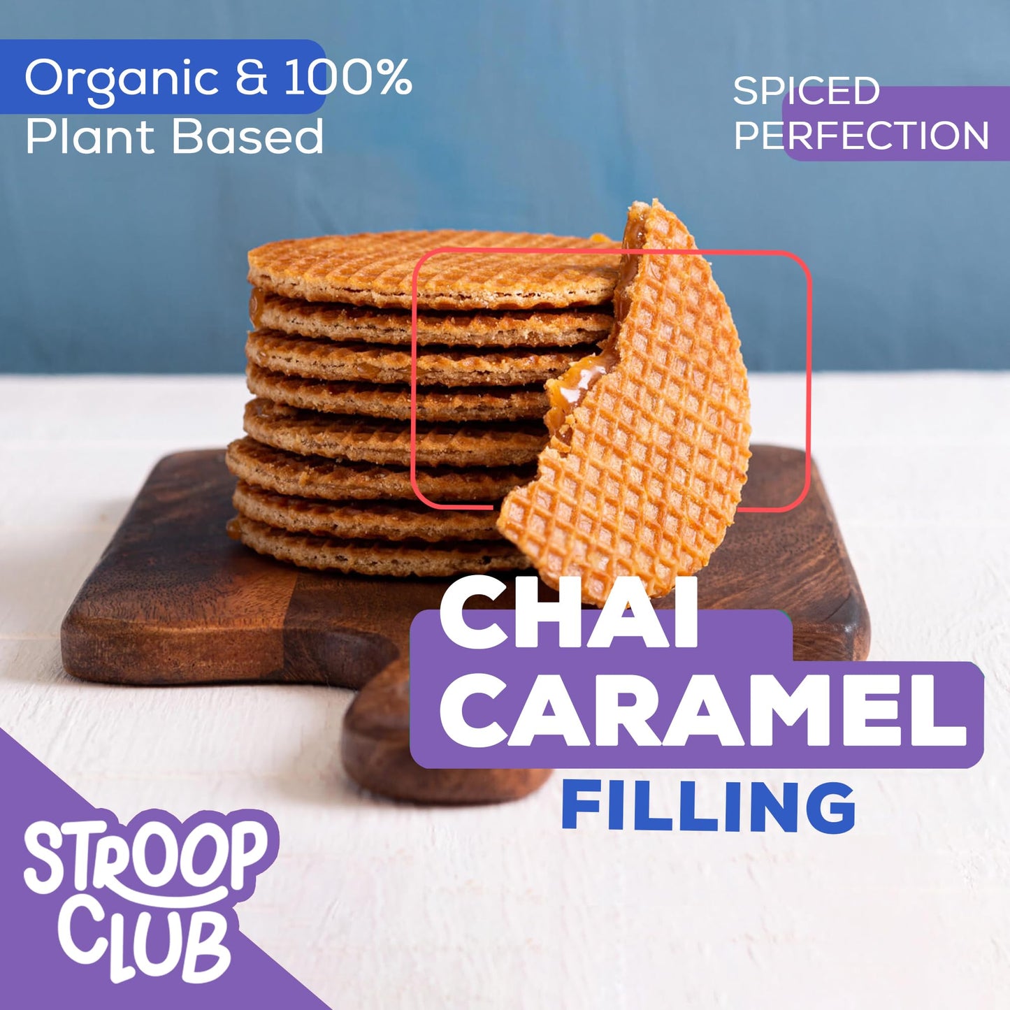 Stroop Club Chai Infused Organic Stroopwafel Caramel Treats | Vegan, Plant-Based and Dutch-Approved Indulgence - 24 Vegan Waffle Cookies (12 Pack
