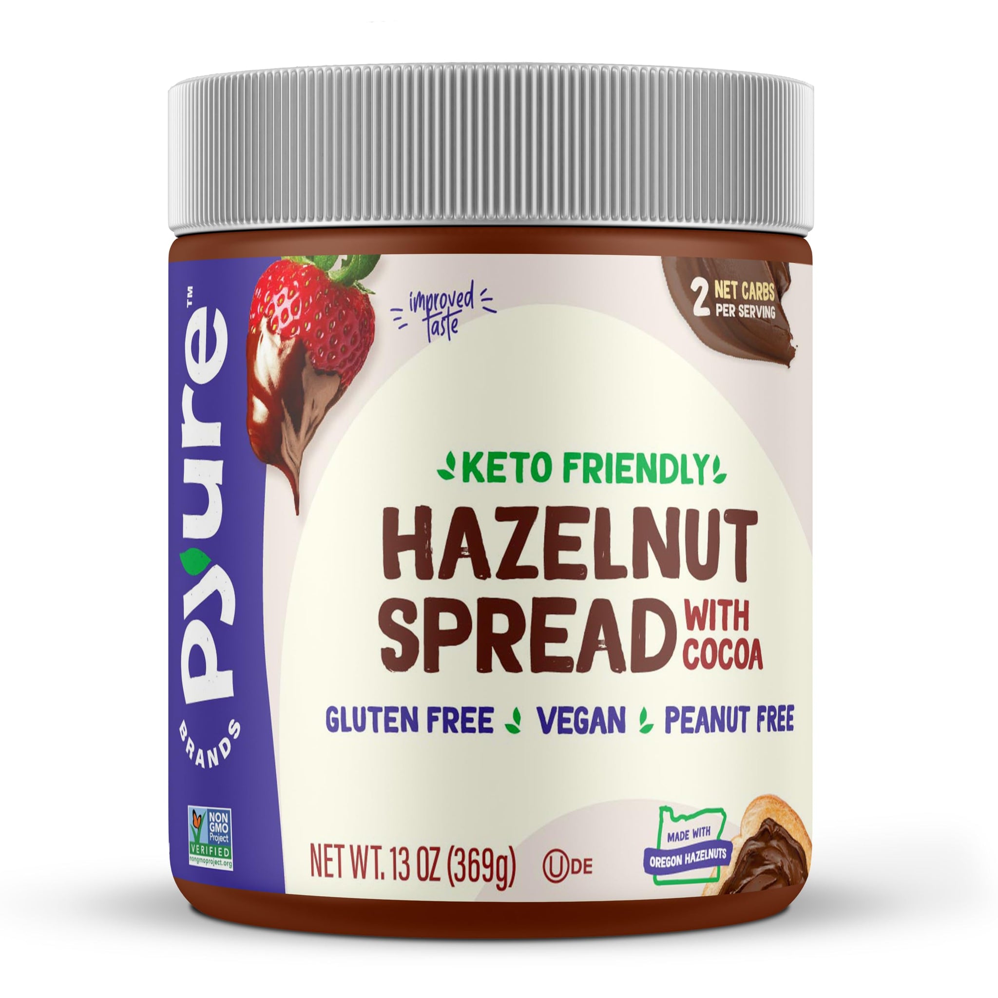 Pyure Keto Hazelnut Chocolate Spread | Sugar-Free, Low Carb, Vegan Nutella Alternative | 2g Net Carbs, Gluten-Free, Peanut-Free, Plant-Based, Non-GMO