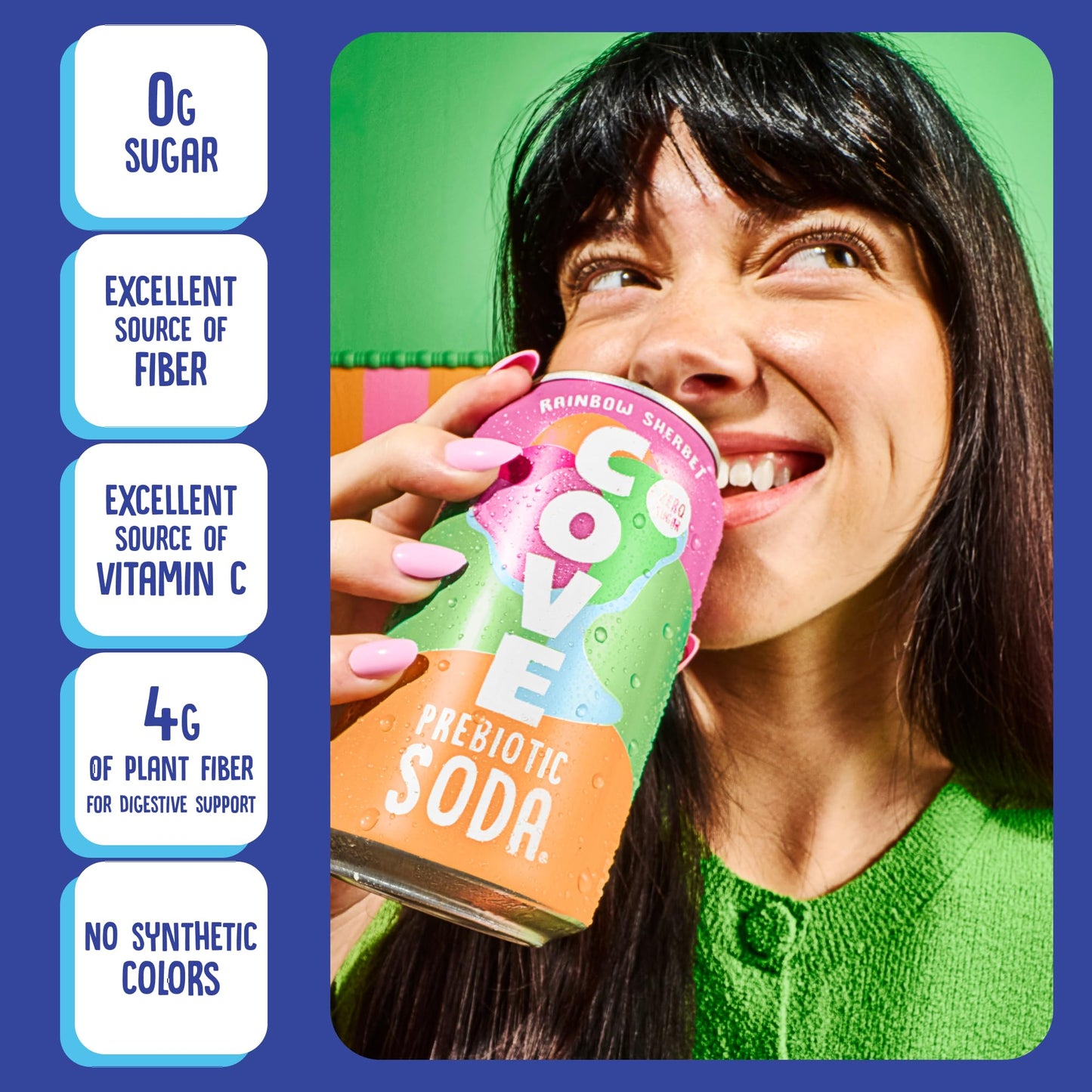 Cove Prebiotic Soda Soft Drinks with Zero Sugar - Refreshing Healthy Soda Alternative with 4g of Fiber for Digestive Support - Natural, Caffeine Free