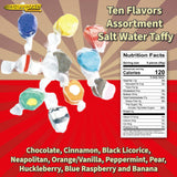 Ten Flavors Assortment, Salt Water Taffy 1 Pound Bag. Classic Boardwalk Style Taffy. (Net Wt. 16oz)