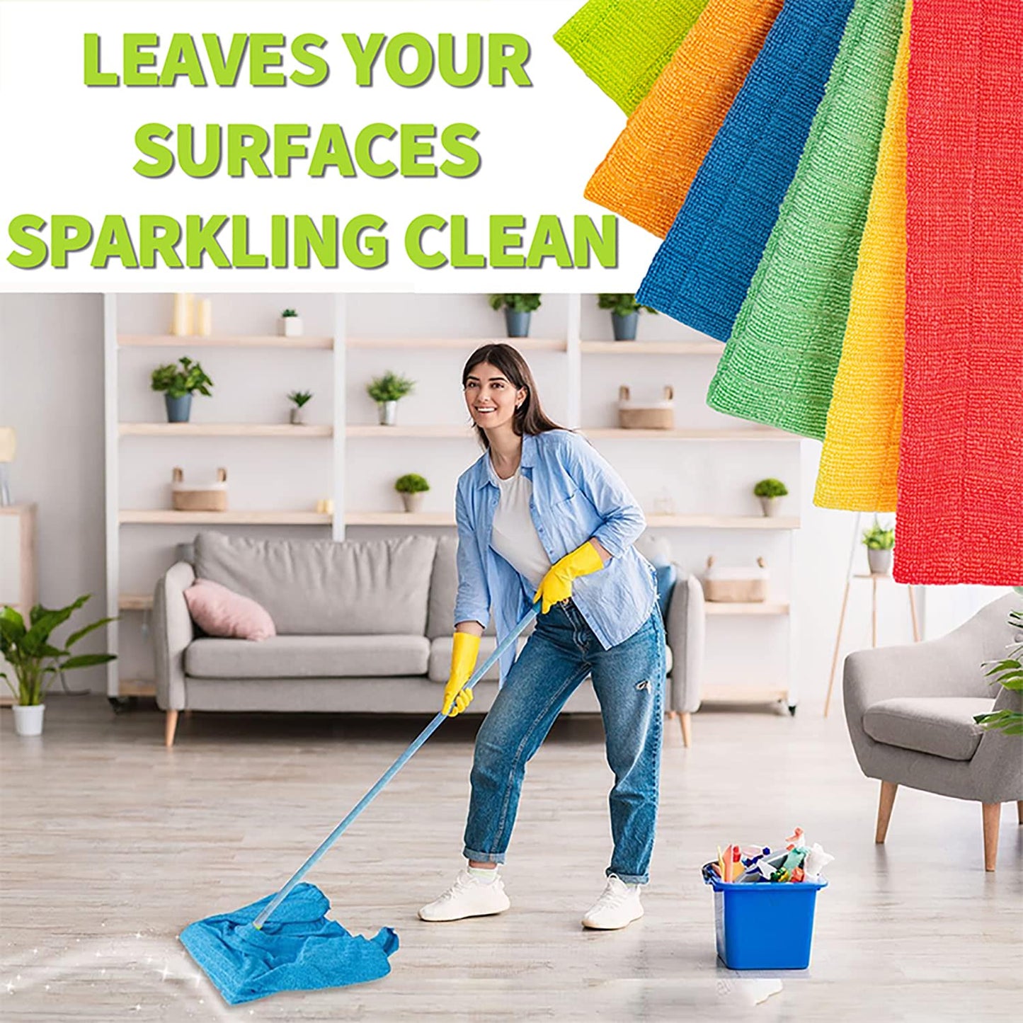 HELOMOR 6 Extra Large Microfiber Cleaning Cloths, 30"x18" Floor Towels for Squeegee Mop, Reusable Multi-Purpose Cleaning Rags for House, Kitchen, Car