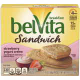 belVita Sandwich Strawberry Yogurt Creme Breakfast Biscuits, 5 Packs (2 Sandwiches Per Pack)