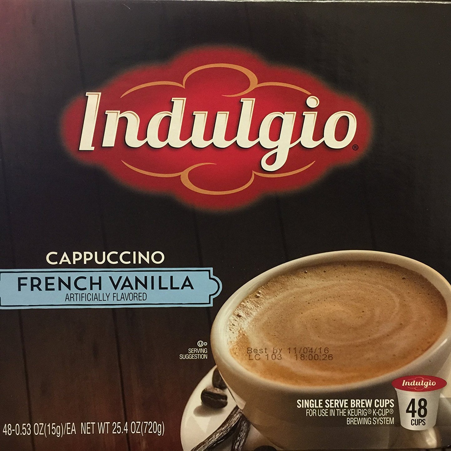 Indulgio Cappuccino Mix 48 Count Single Serve Brew Cups French Vanilla