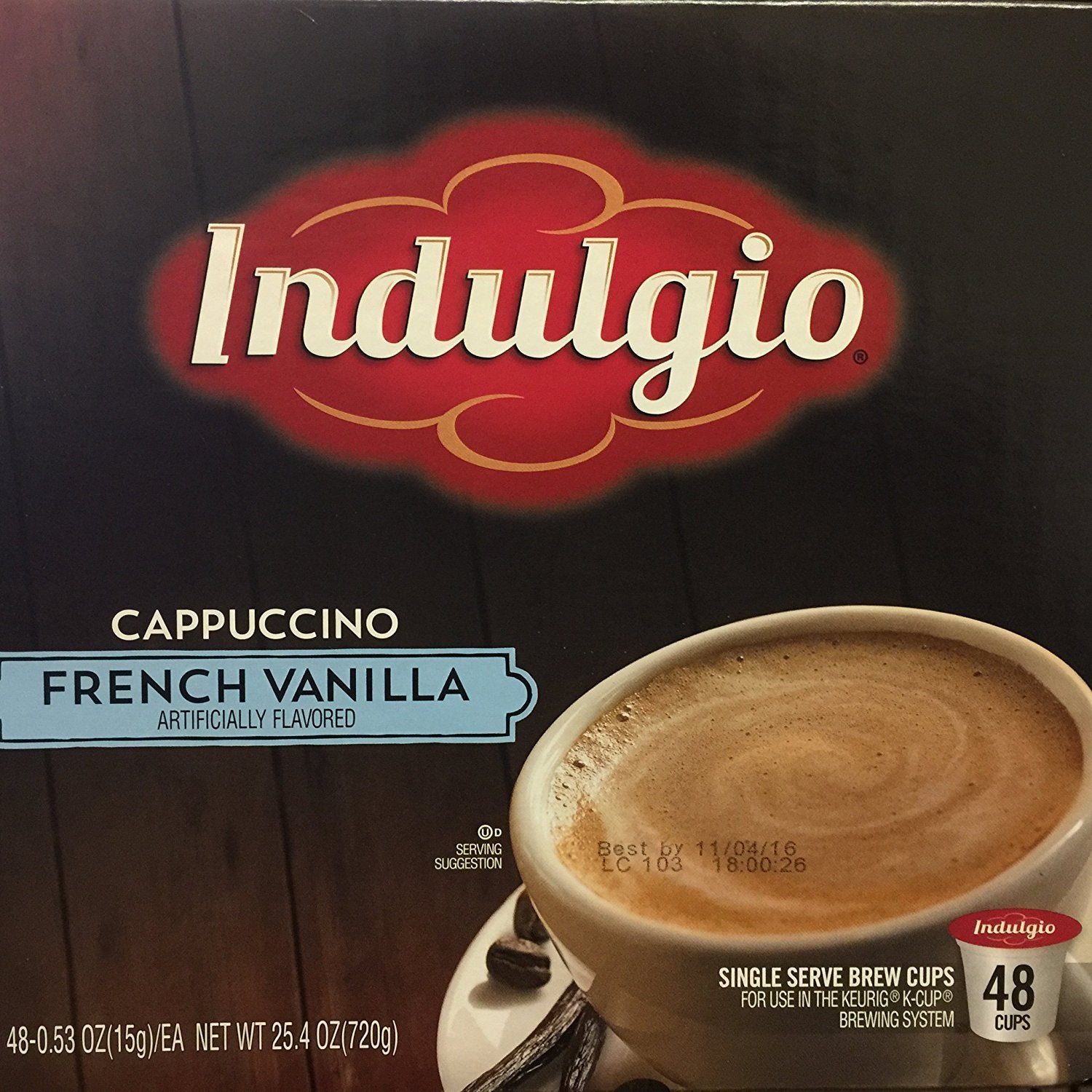Indulgio Cappuccino Mix 48 Count Single Serve Brew Cups French Vanilla