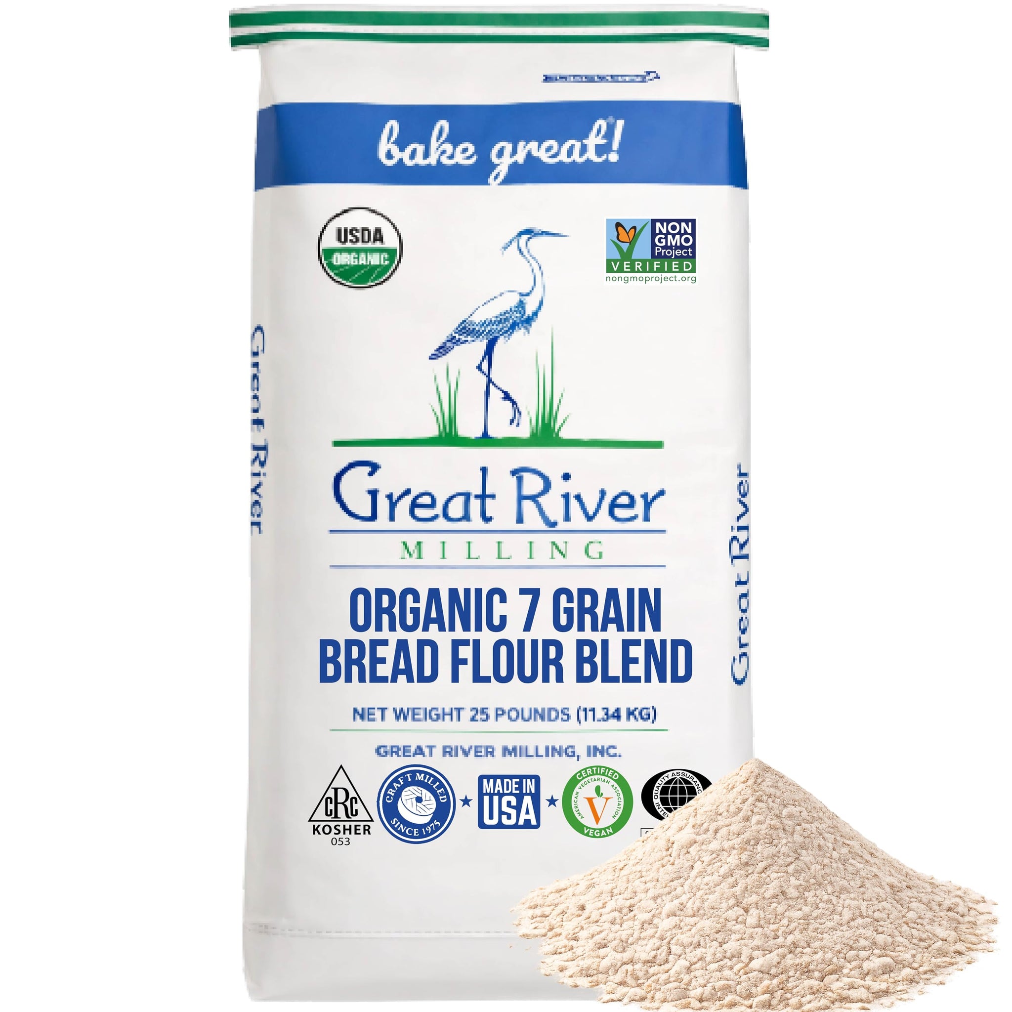 Great River Milling Organic 7 Grain Blend Bread Flour | Unbromated & Unbleached Flour | Non-GMO, Kosher | Stone Ground for Baking, Bread, Muffins