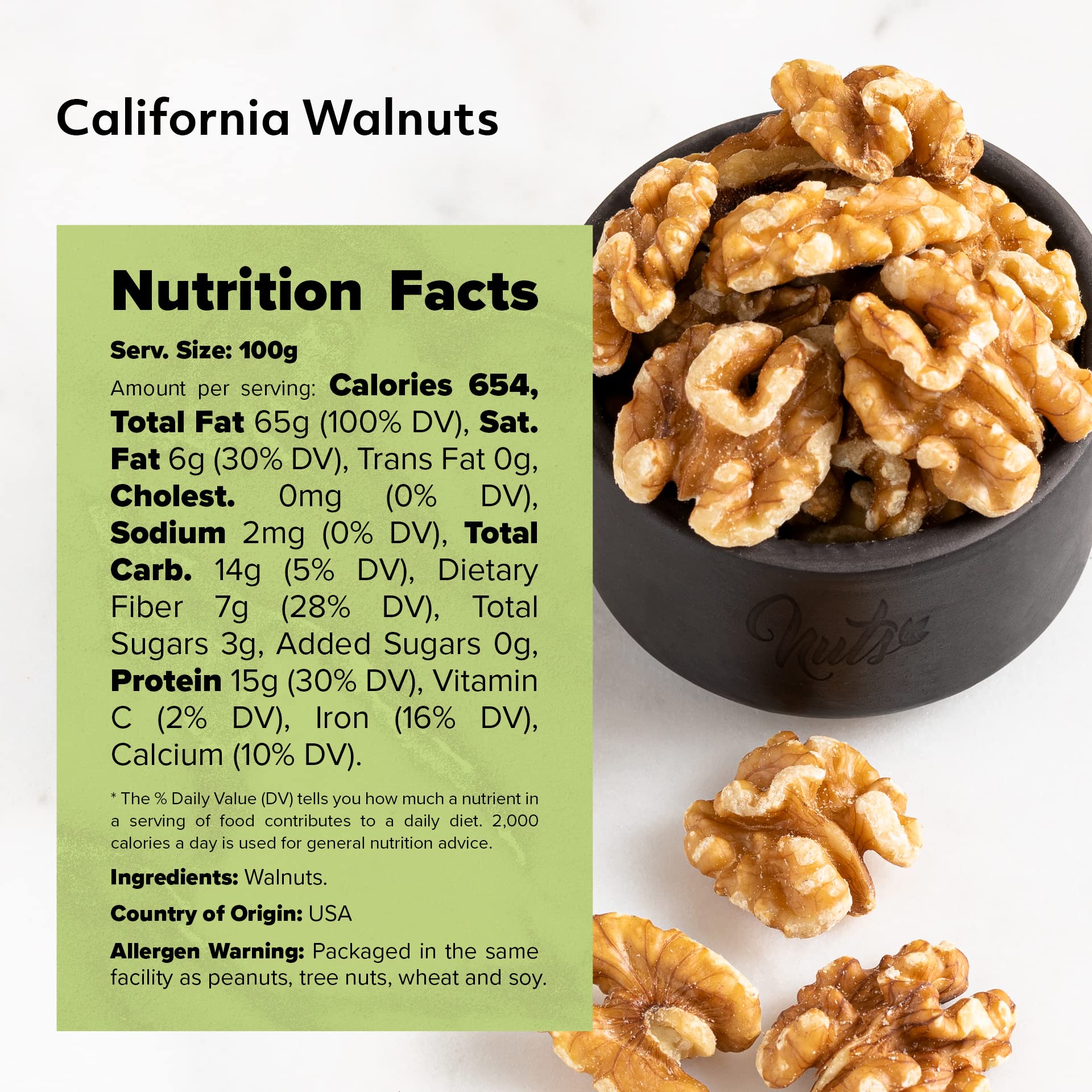 NUTS U.S. - California Raw Walnuts (No Shell) - Fresh Chandler Variety with a Mild, Buttery Crunch - A Delicious Source of Protein, Fiber & Omega-3