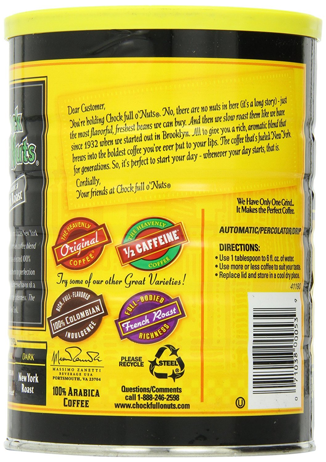 Chock Full o'Nuts Coffee, New York Roast Ground, 10.5 Ounce