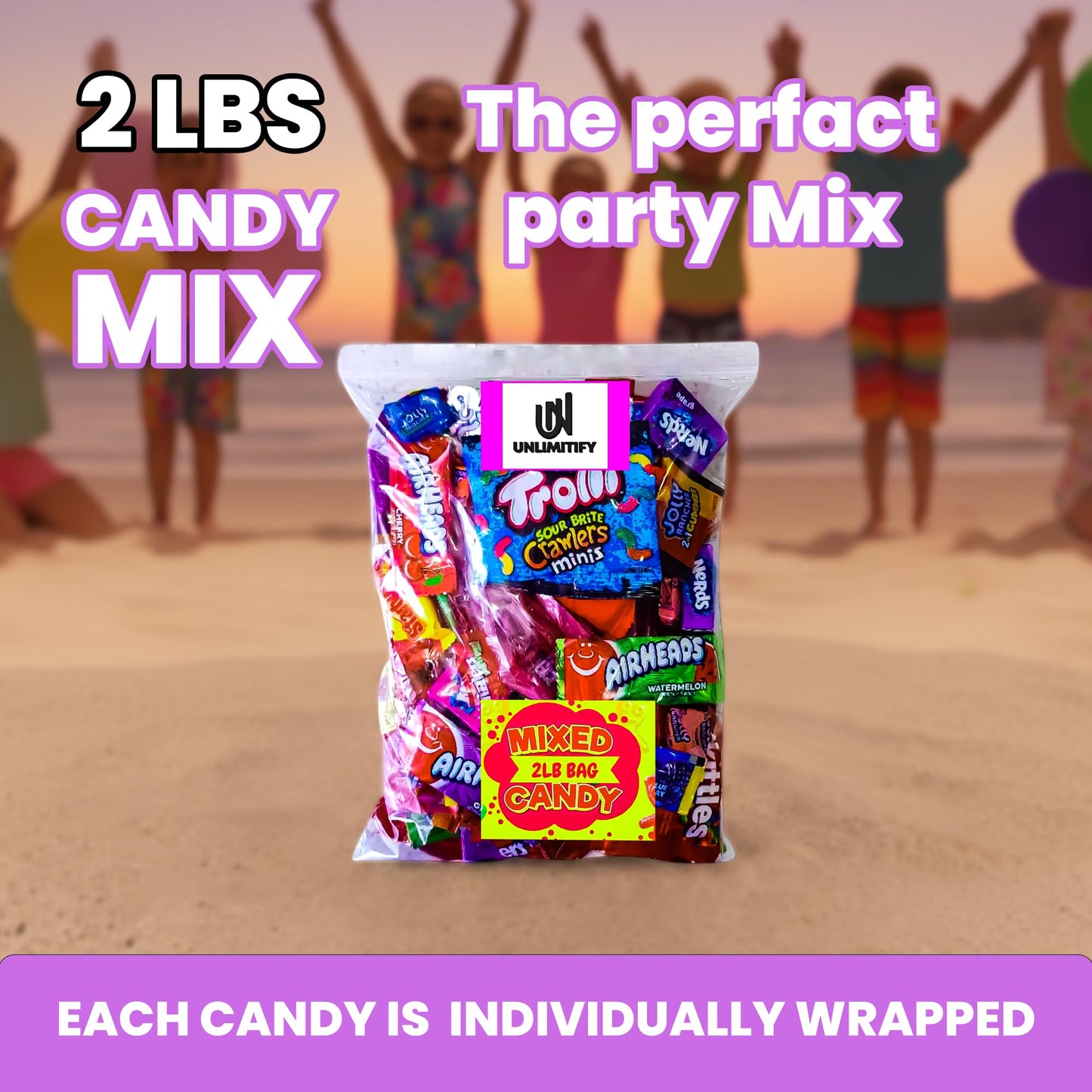 UNLIMITIFY 2 lb Assorted Candy Variety Pack - Bulk Mix for Parties, Piñatas, Goodie Bags, Halloween & Office Candy Bowl - Individually Wrapped