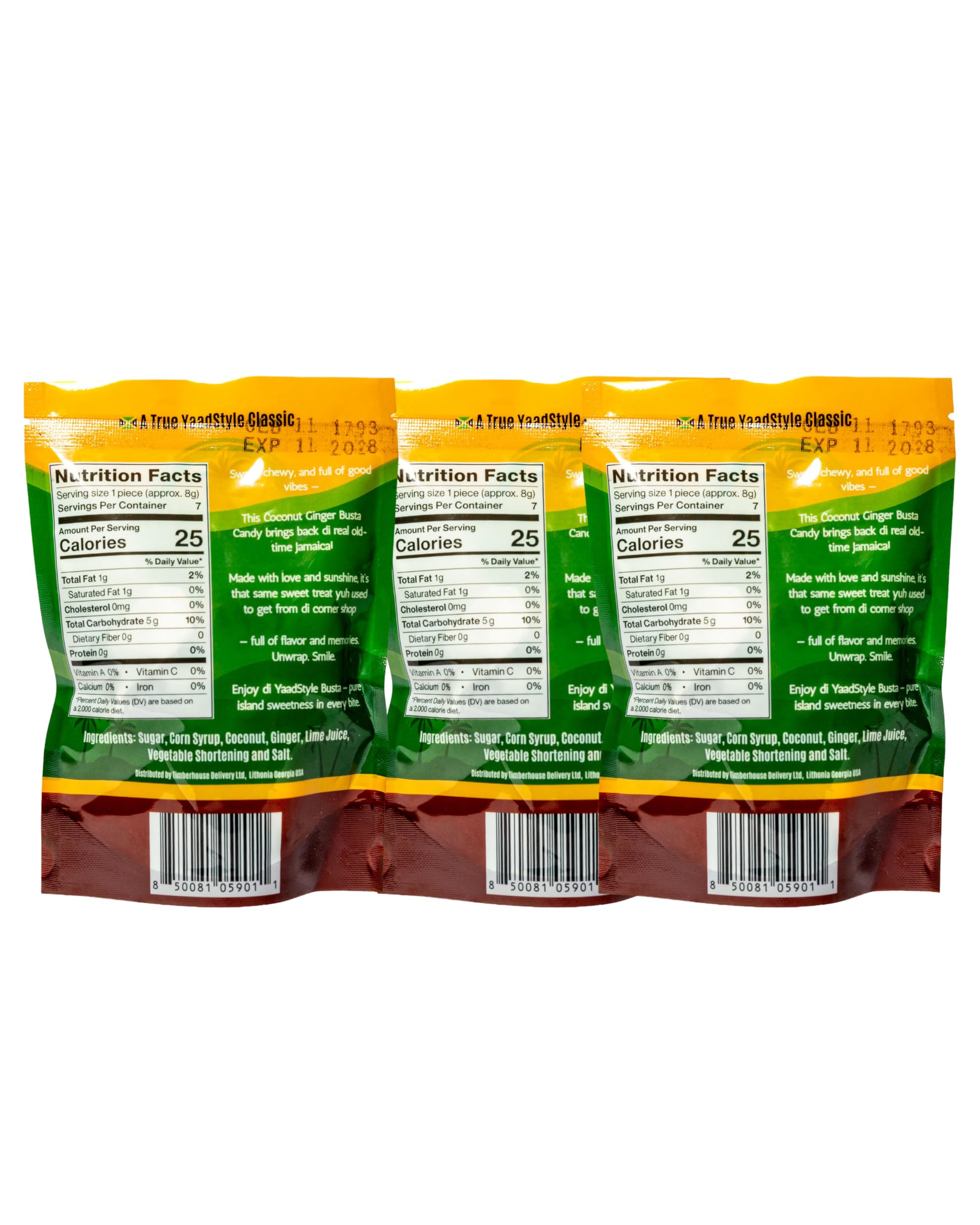 Jamaican YaadStyle Busta Coconut Ginger Candy - 3 Pack (2 oz Each)