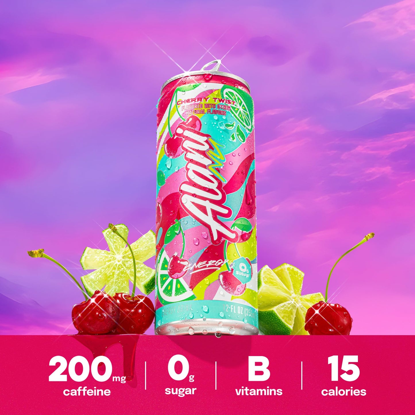Alani Nu CHERRY TWIST Sugar Free, Low Calorie Energy Drinks, 200mg Caffeine, Biotin B Vitamins, Zero Sugar, 15 Calories, 12 Fl Oz Cans, 12 Pack
