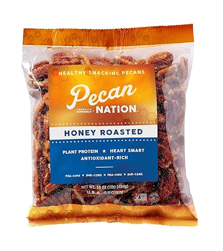Pecan Nation Honey Roasted Georgia Pecans, 16 oz., Natural, No Preservatives, Anti-oxidant Rich, Non-GMO, Irresistible Healthy Snacking Pecans