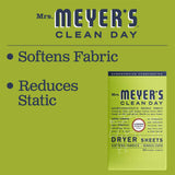 Mrs. Meyer's Dryer Sheets, Fabric Softener, Reduces Static, Infused with Essential Oils, Lemon Verbena, 80 Count