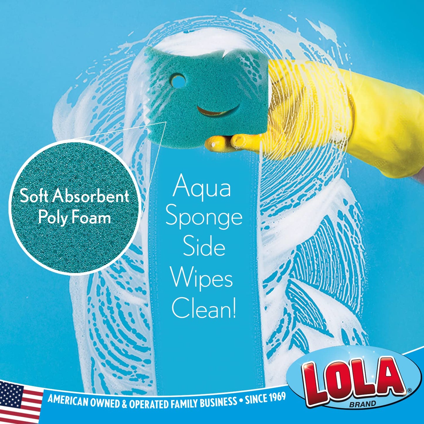 Scrub N Wipe Boss Sponge, by LOLA, Comparable to Popular Brand but 14.4% More Volume, Firm in Cold Water/Flexible in Warm Water, Made in USA, 1 Pack