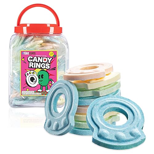 110 Individually Wrapped Candy Rings, Bulk Candy Ring Tub Great for Christmas Stocking Filler, In 6 colors, Fun Kids & Retro Candy for Goodie Bags