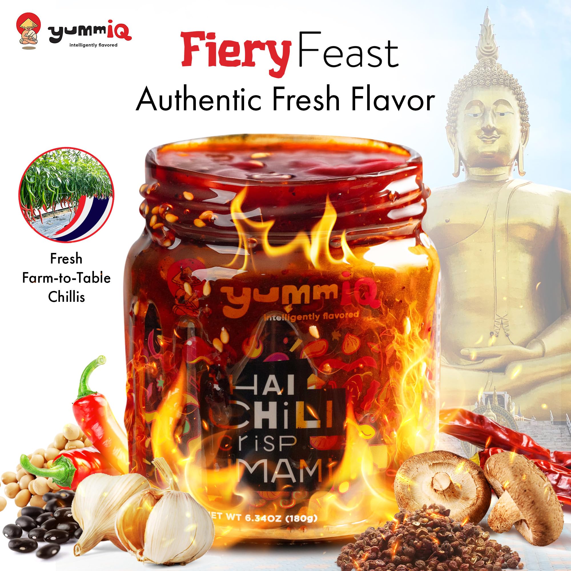 Thai Chili Crisp Umami Sauce - Crunchy Spicy Garlic with Fresh Peppers - Vegan, No MSG or Preservatives Bold Flavor - Hot Oil Condiment for Noodles