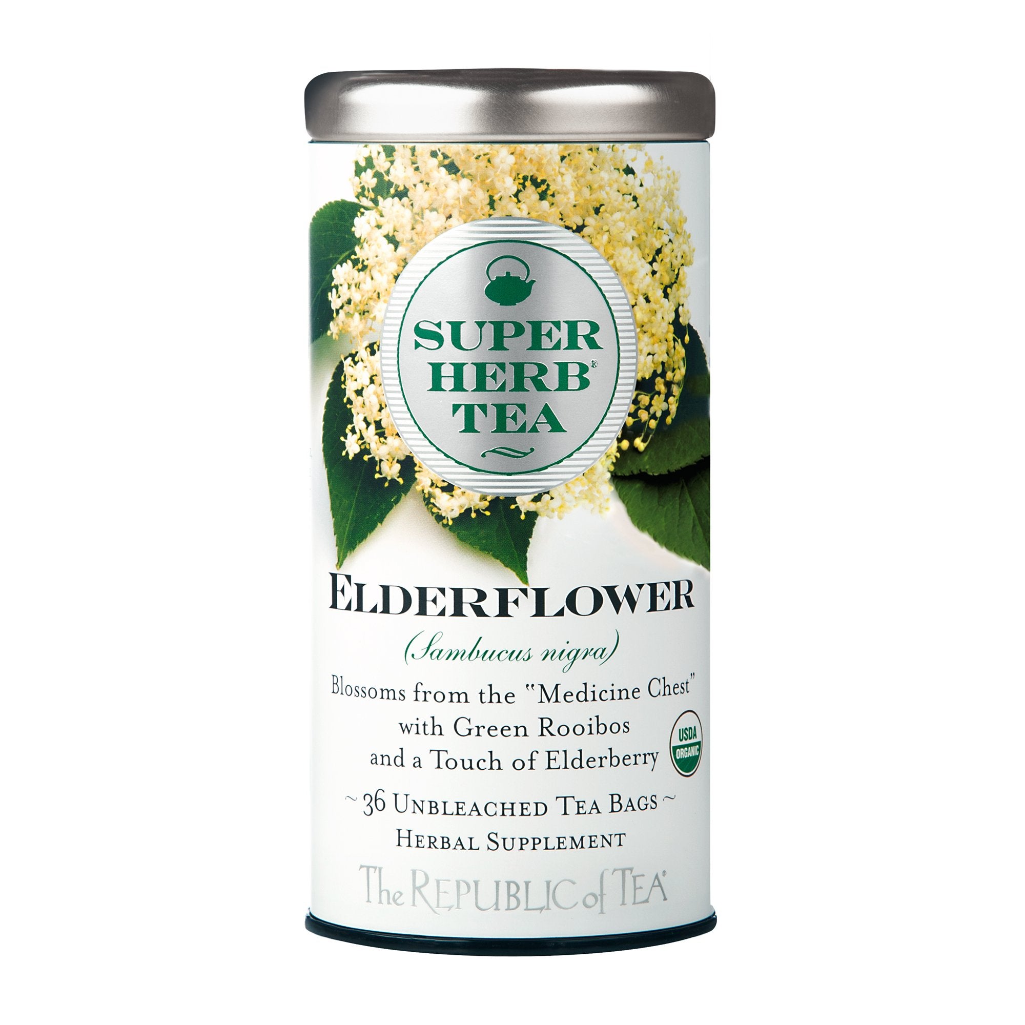 The Republic of Tea - Organic Elderflower SuperHerb Tea Tin, 36 Herbal Tea Bags, Naturally Caffeine-Free