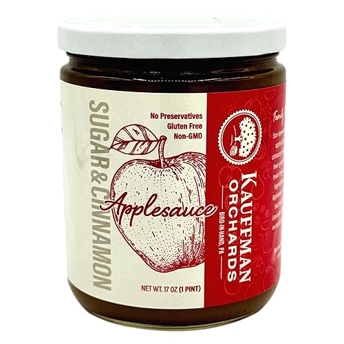 Kauffman Orchards Small Batch Applesauce, With Sugar and Cinnamon, 17 Ounce Jar (Pack of 2)