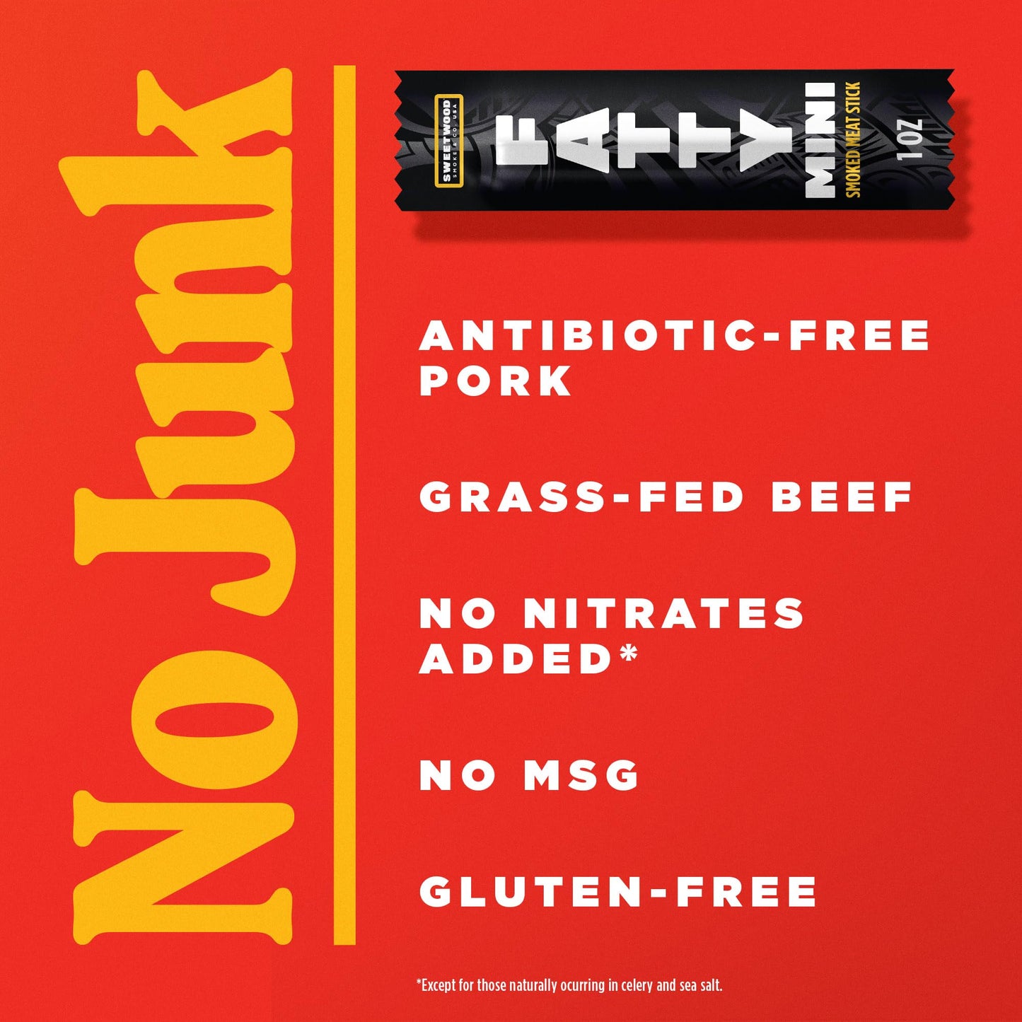 FATTY Mini Meat Sticks, Made with Grass Fed Beef, Pork Raised Without Antibiotics, 7g Protein Per Stick, Original Minis, 1 oz. Snack Size (Pack of 10)