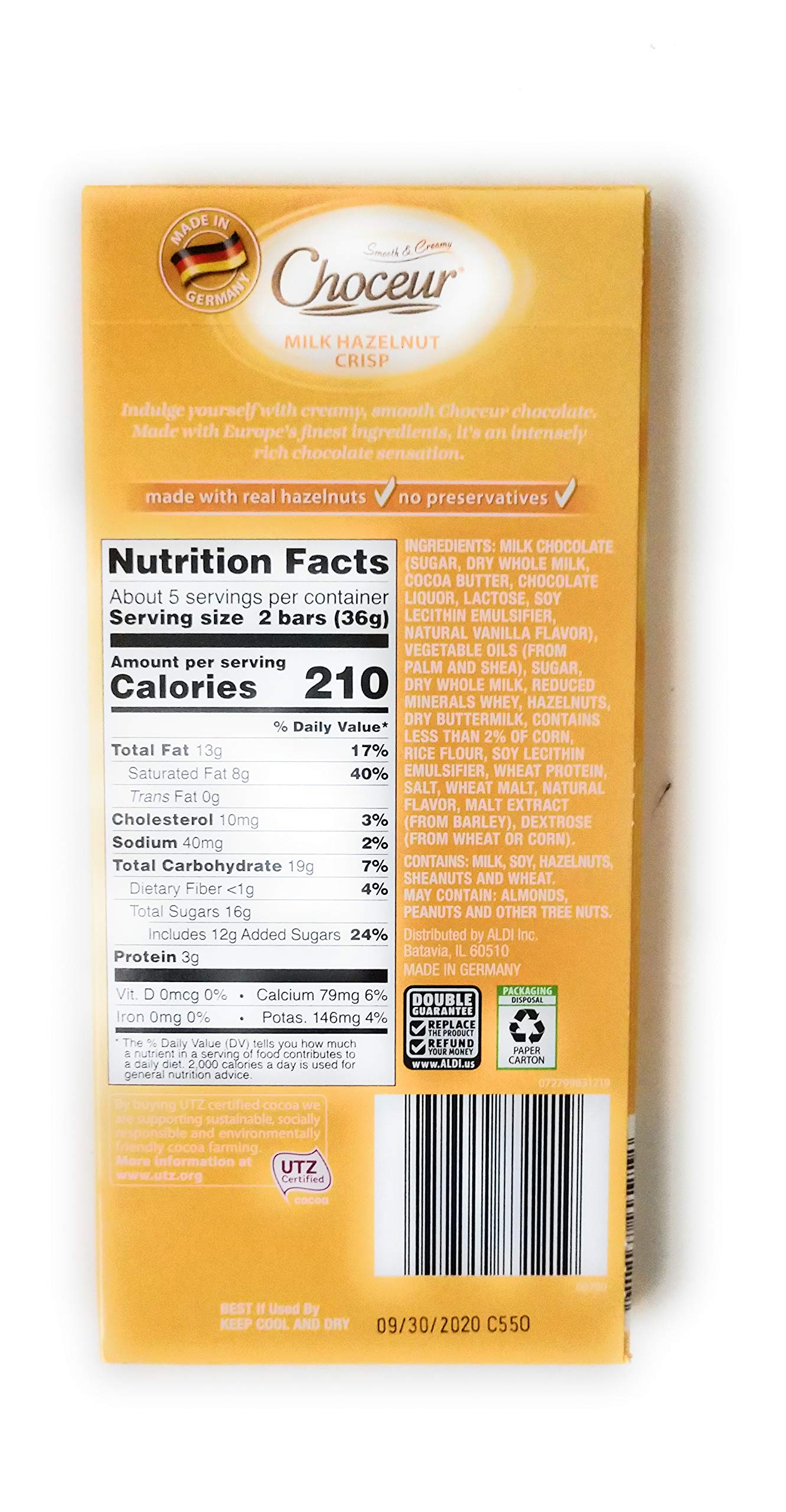 Choceur Milk Chocolate Bars with Hazlenuts, Rice Crisps and Cornflakes, 7.05 Ounce