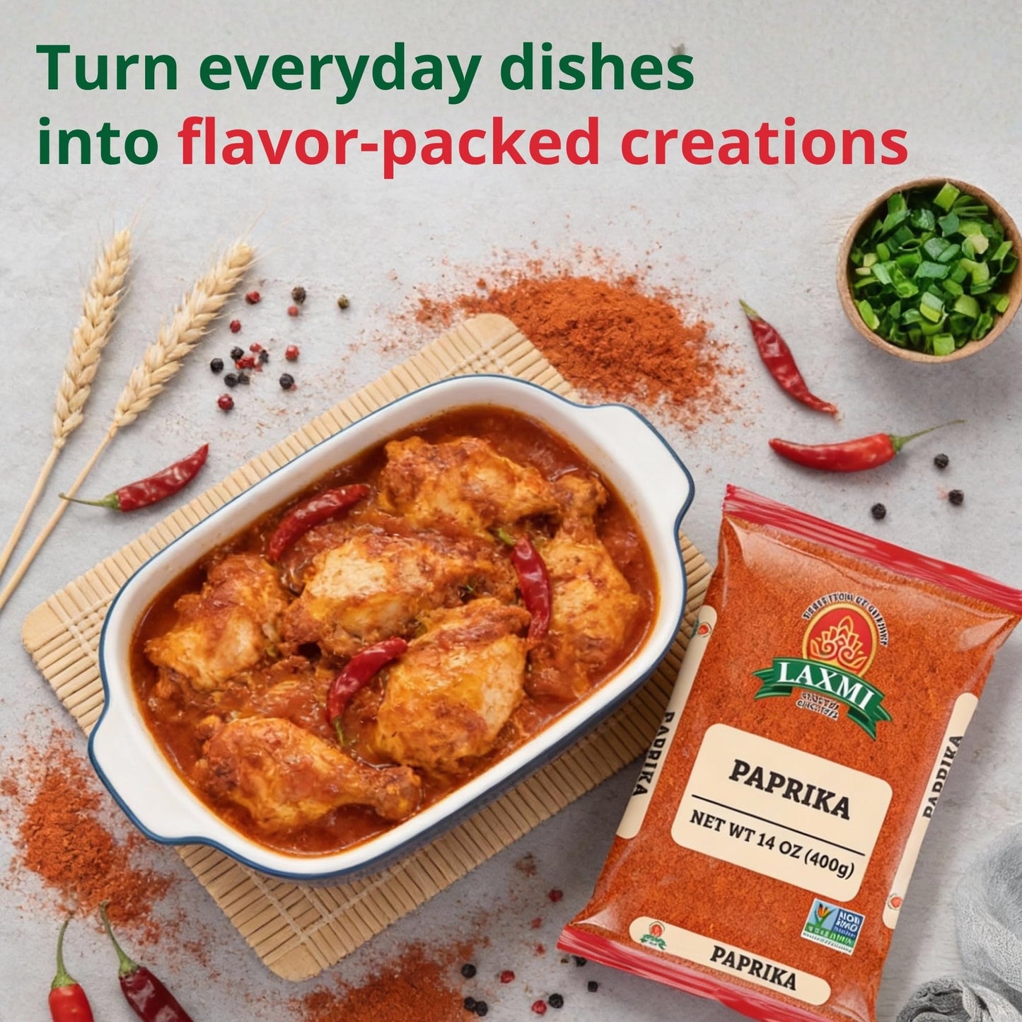 LAXMI Paprika Powder - Ground Red Sweet and Mildly Spicy for Cooking - Non-GMO, Vegan - 400g - Herbs and Spices