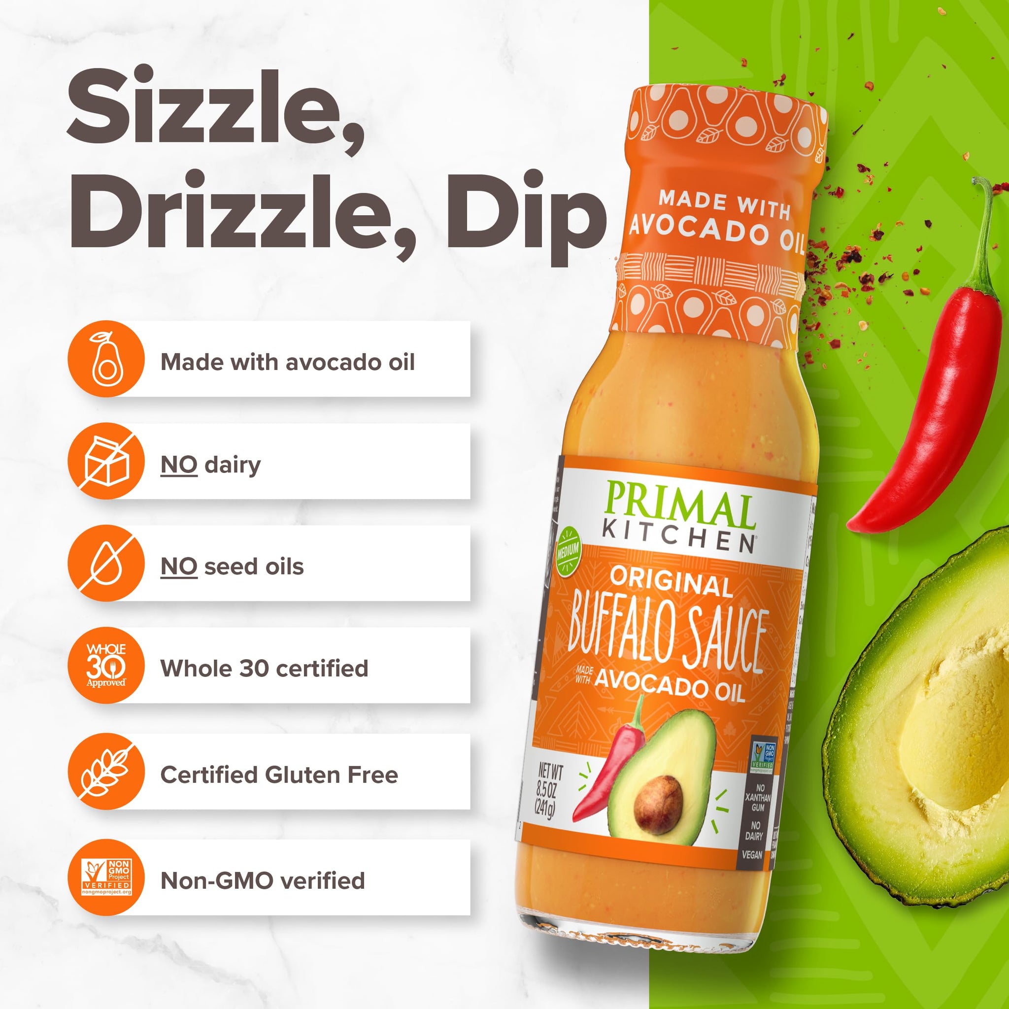 Primal Kitchen No Dairy Buffalo Sauce, 8.5 OZ