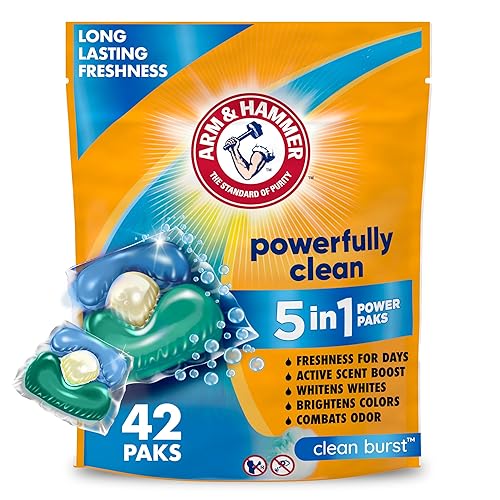 Arm & Hammer Clean Burst 5-in-1 Laundry Detergent Power Paks, High Efficieny (HE), 42 Count