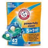 Arm & Hammer Clean Burst 5-in-1 Laundry Detergent Power Paks, High Efficieny (HE), 42 Count