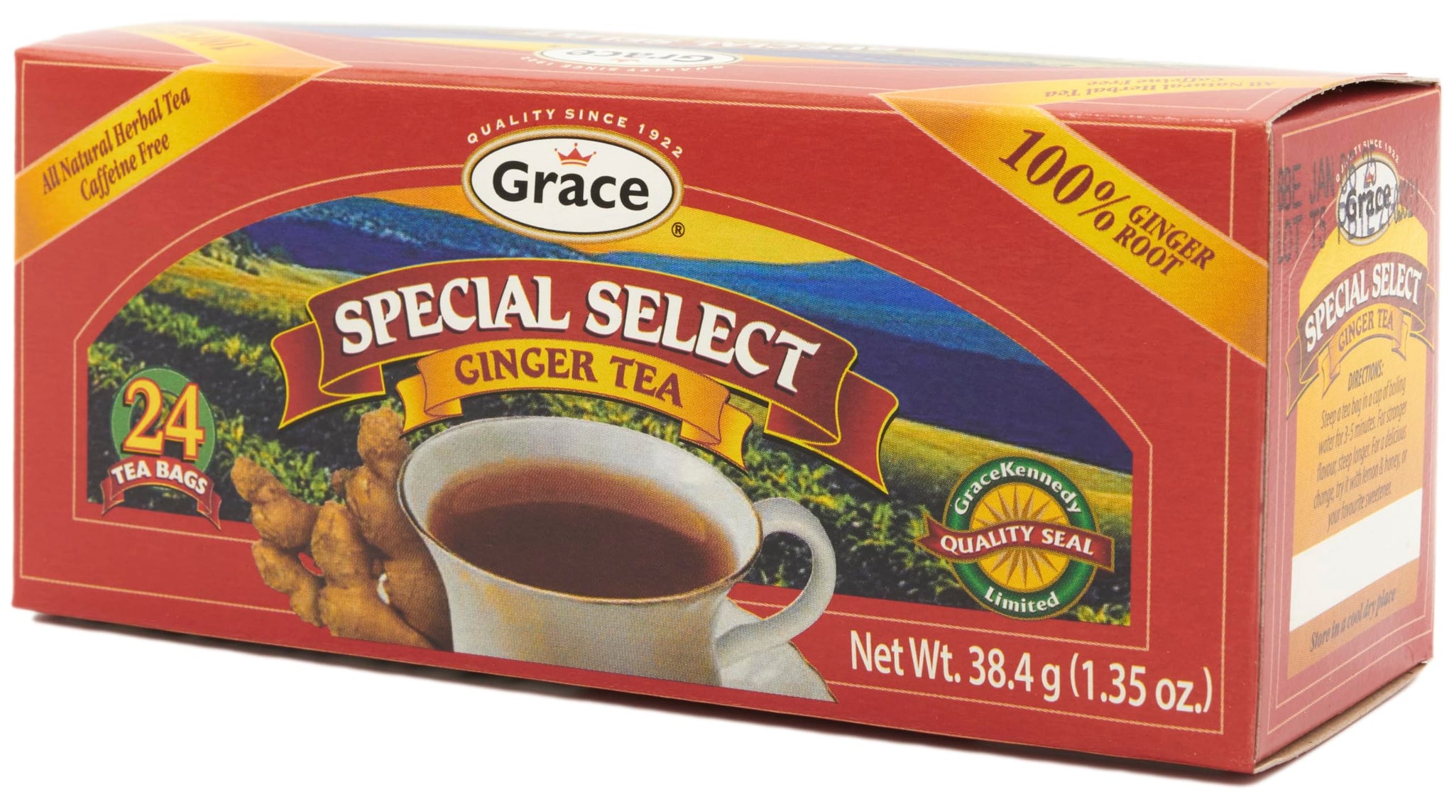 Grace Special Select Ginger Tea Bags 1.34oz 2 Pack - All Natural Herbal Tea & Caffeine Free - Pure Ginger Root Tea Bags - 48 Count
